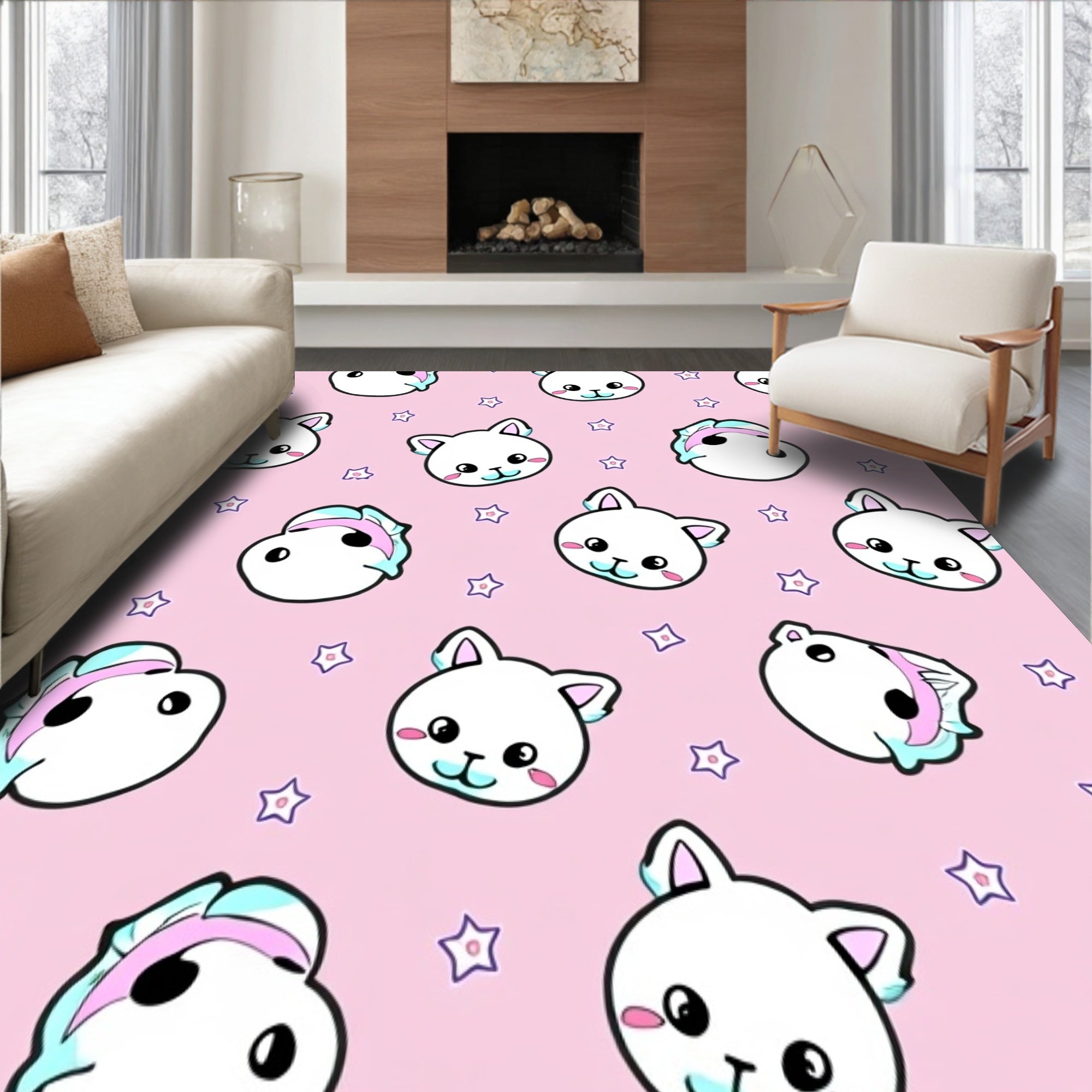 Novelty Kitty Theme Amusing Winter Celebration Floor Covering(Pink)
