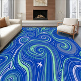 Curvilinear Wave Design Accented by Leafy Botanical (Blue)