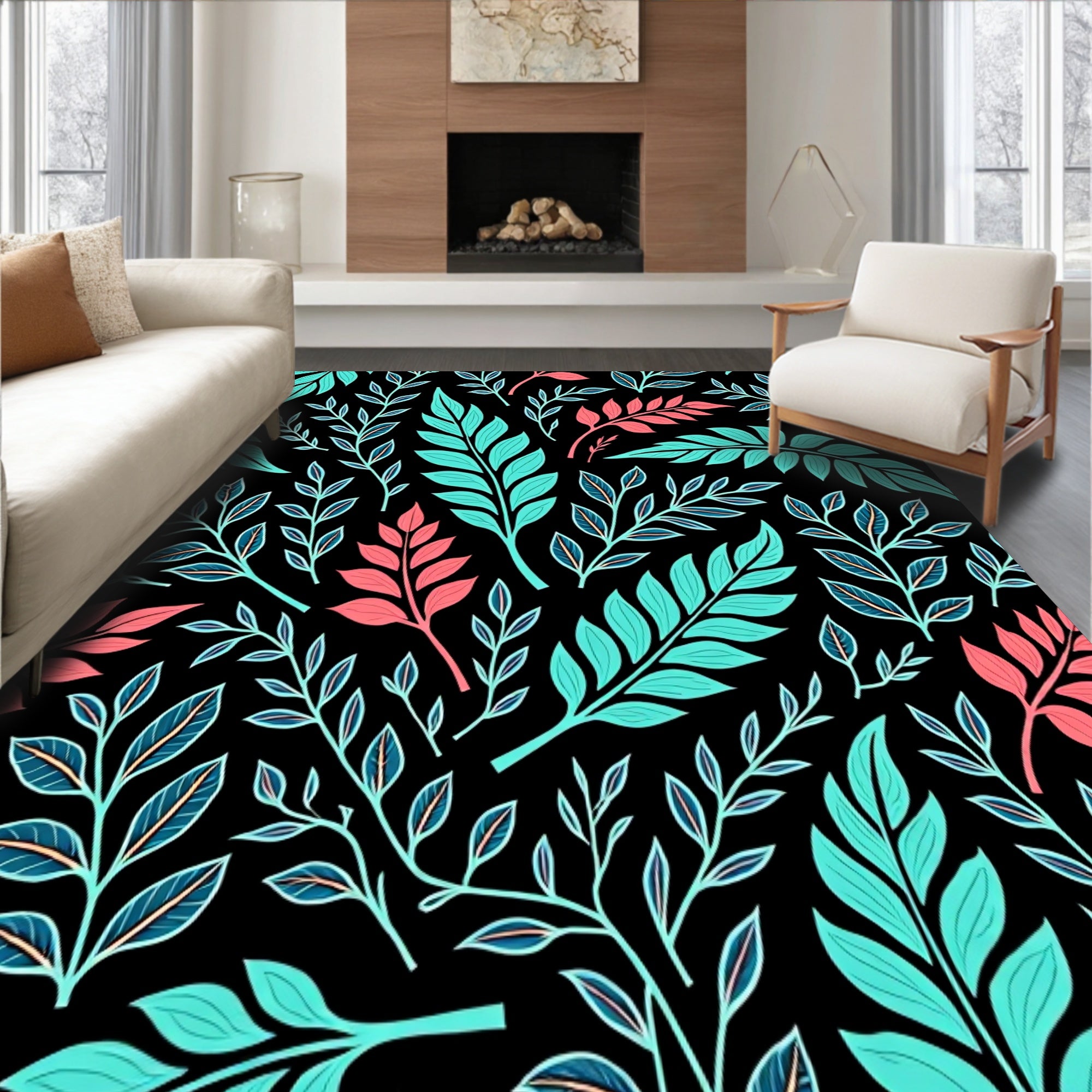 Elegant Banana Fern Cascade Handpainted Floral Botanical Symphony (Black) - ODIKA