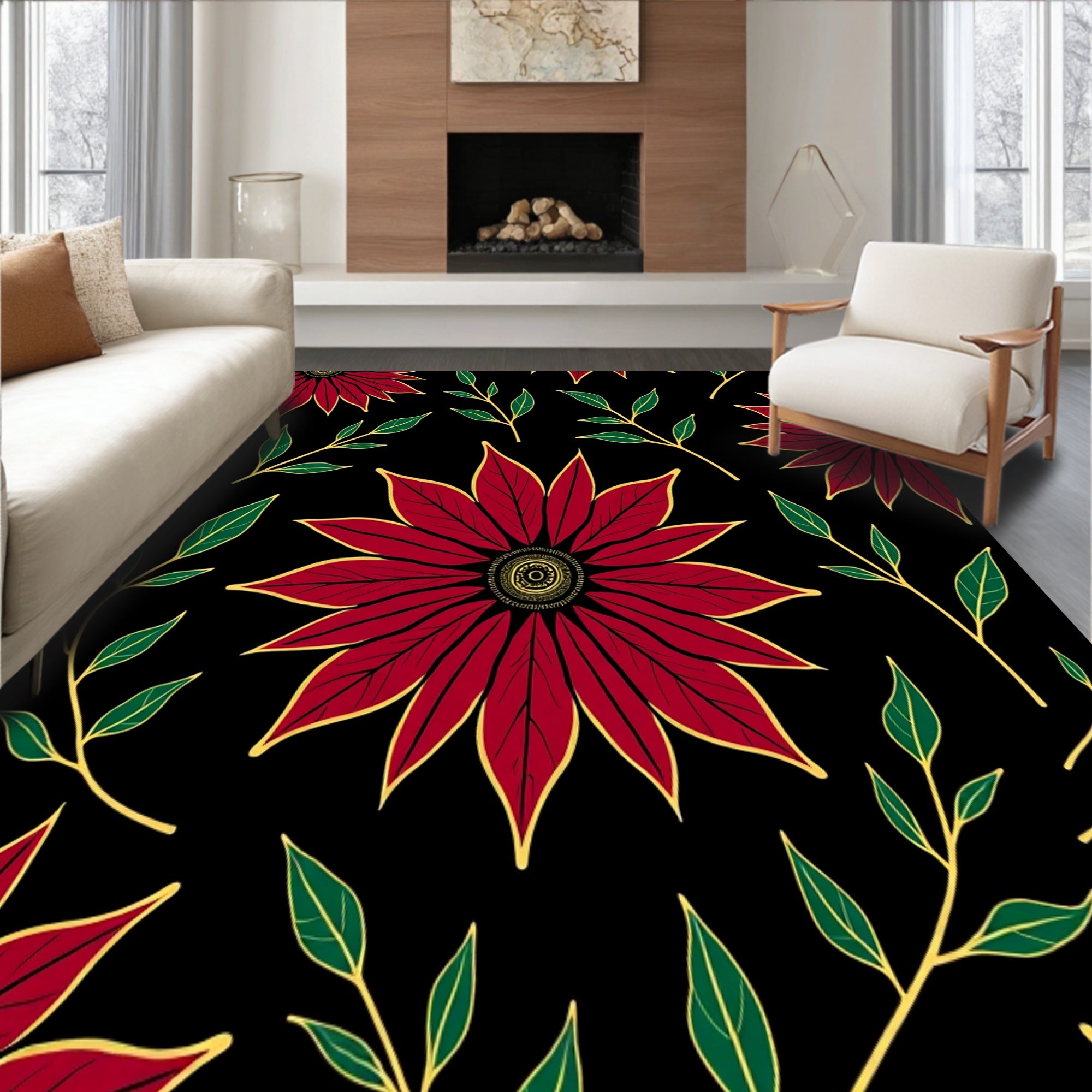 Vintage Poinsettia Bloom Anti Slip Holiday Throw(Red)