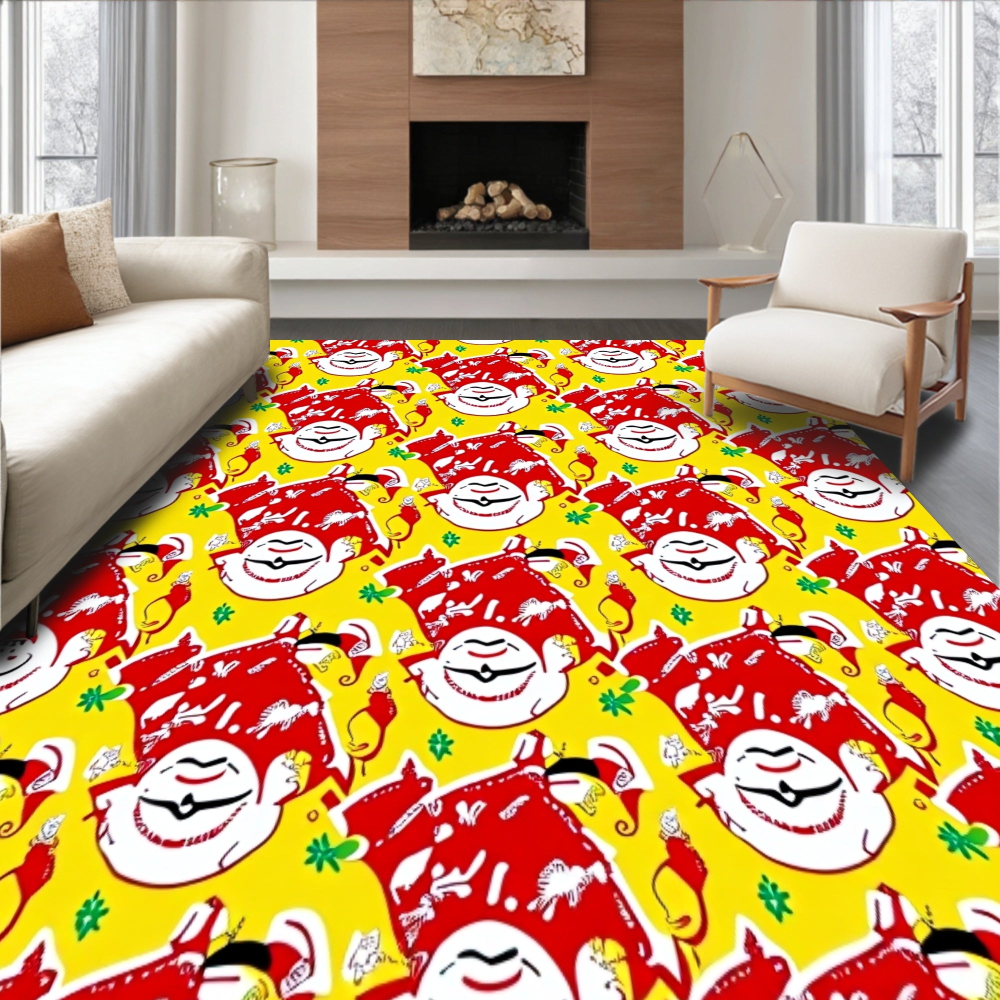 Winter Holiday Doormat Featuring Dancing Snowmen and Crystal Ice(Yellow)