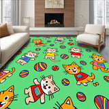 Charming Kitty Parade Motif Artwork With Yarn Accents(Green)