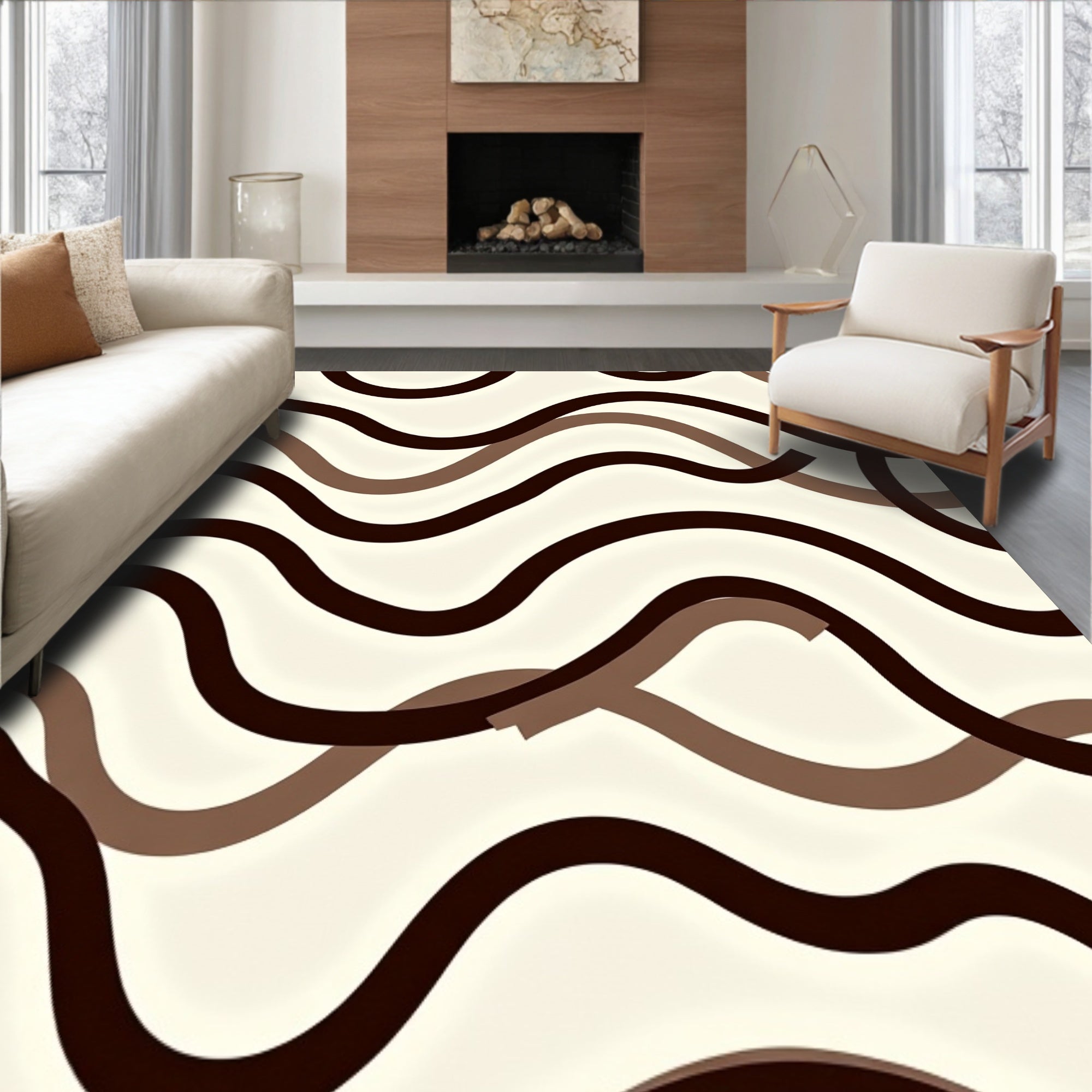 Minimalist Wave Design Featuring Flowing Interlocking Bands and Contours (Beige) - ODIKA