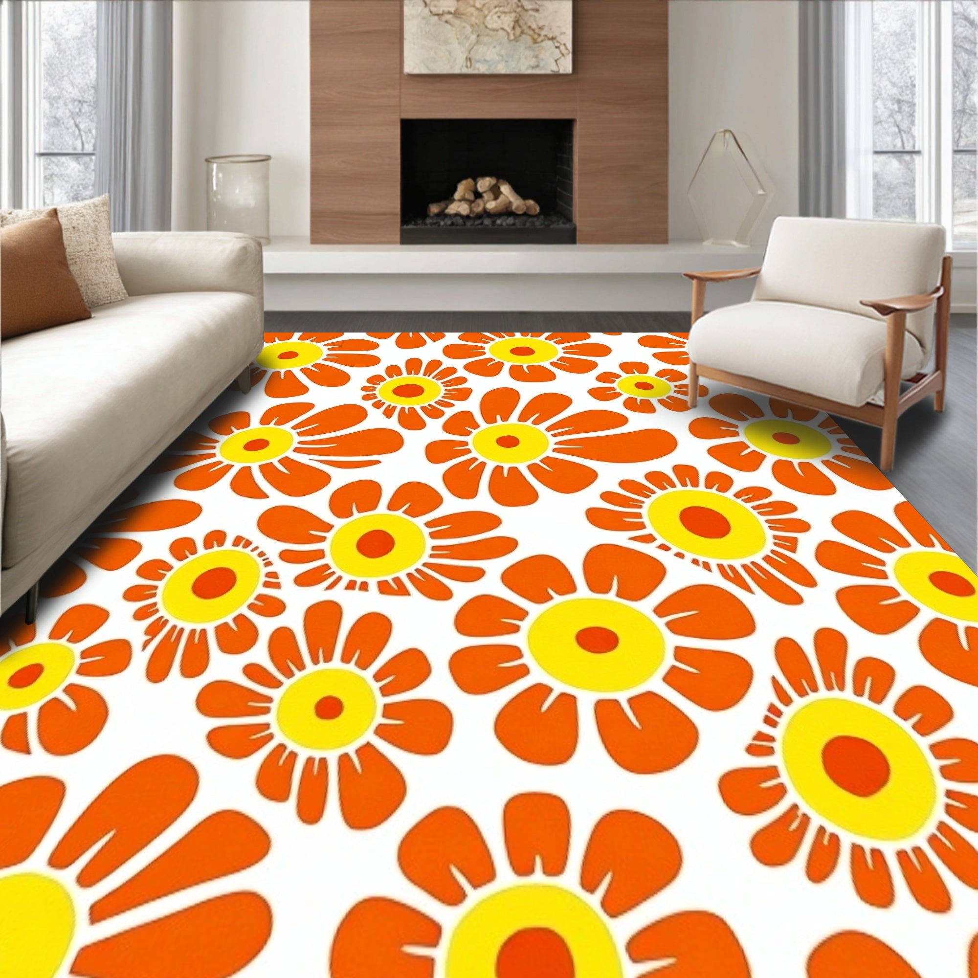 Sunrise Citrus Mosaic with Abstract Interlocking Petals (Orange) - ODIKA