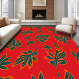 Modern Boho Leaf Scrollwork with Stylized Floral Bursts (Red)