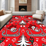 Festive Santa Sleigh and Pine Tree Motif with Snowflake Accents(Red)