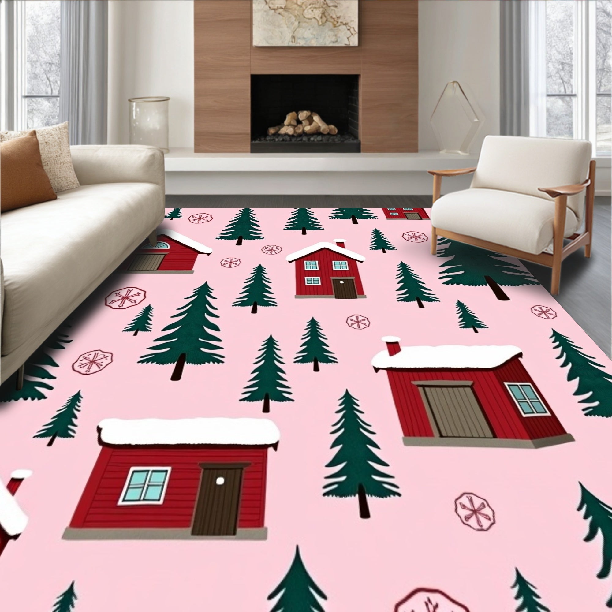 Cabin Pine Tree Landscape(Pink)
