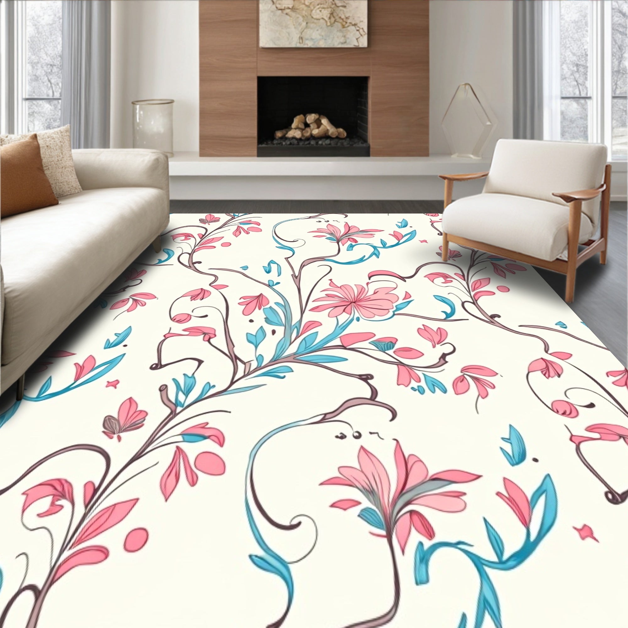 Ornate Floral Scroll Design Slip Resistant Hallway (Pink) - ODIKA