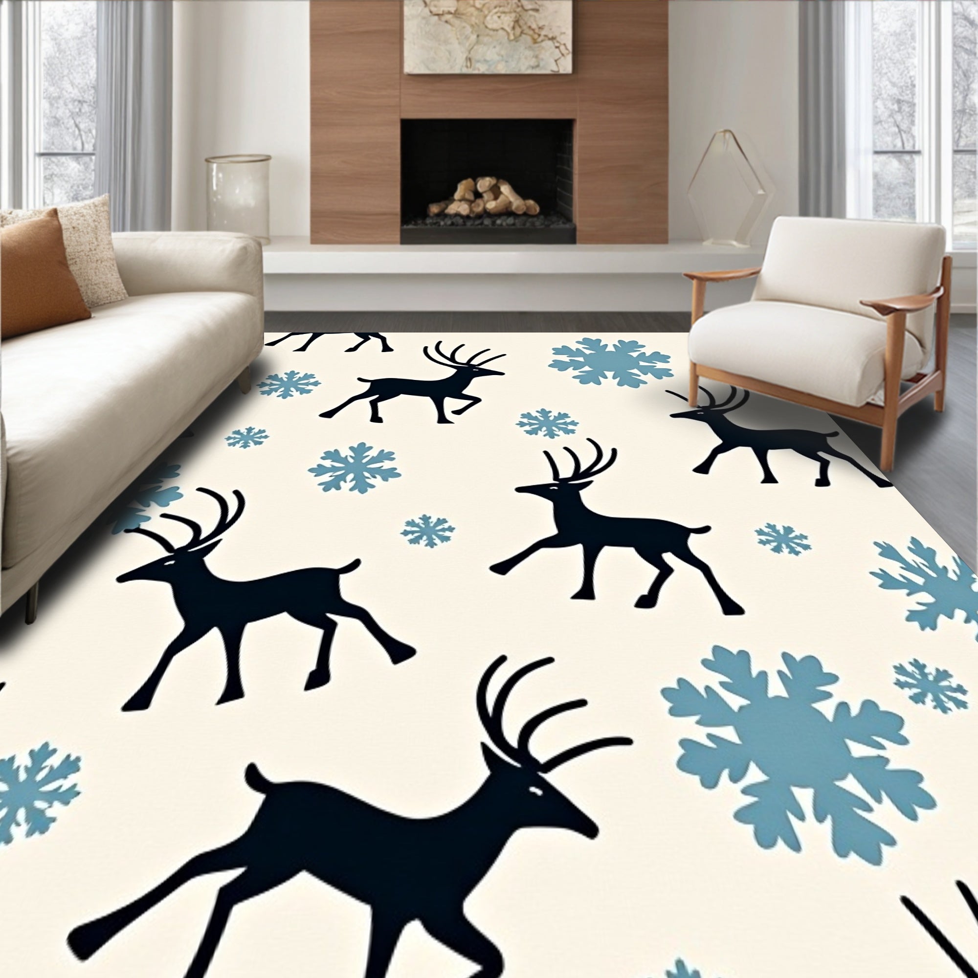 Cheerful Reindeer with Nordic Snowfall(Black)