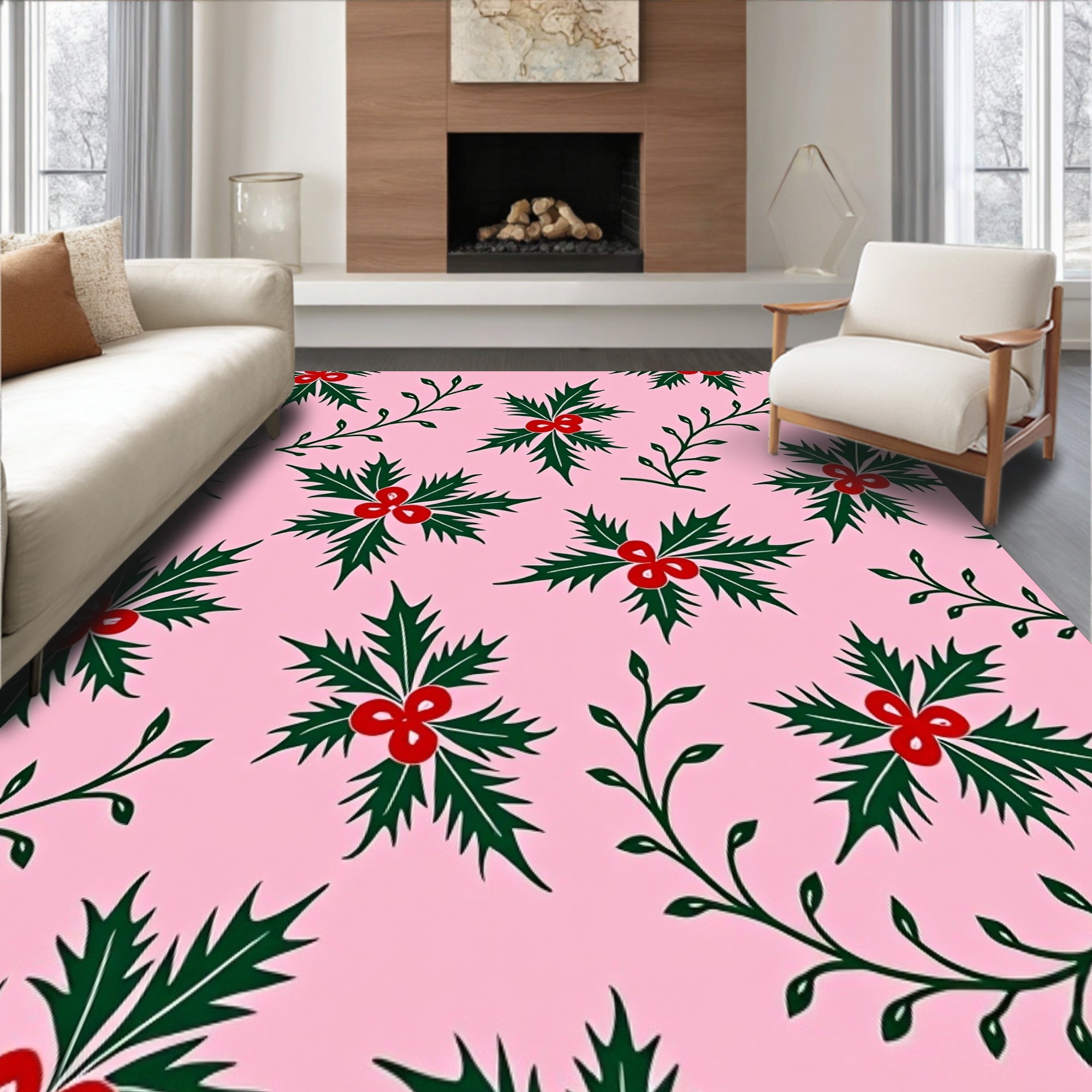 Vintage Holly Berry Wreath with Traditional Botanical Design(Pink)