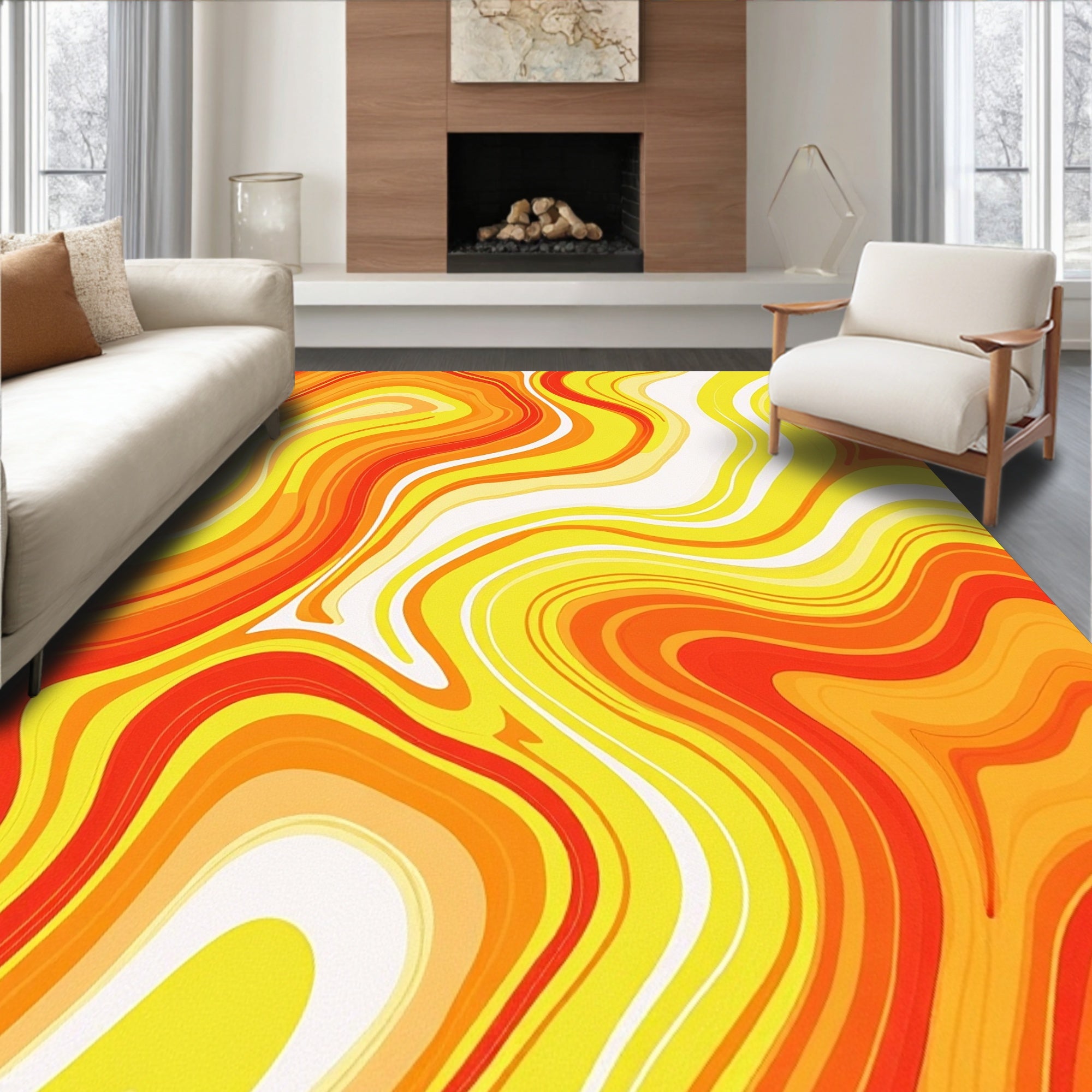 Artful Watercolor Brushstroke Featuring Flowing Ombre Waves(Orange)