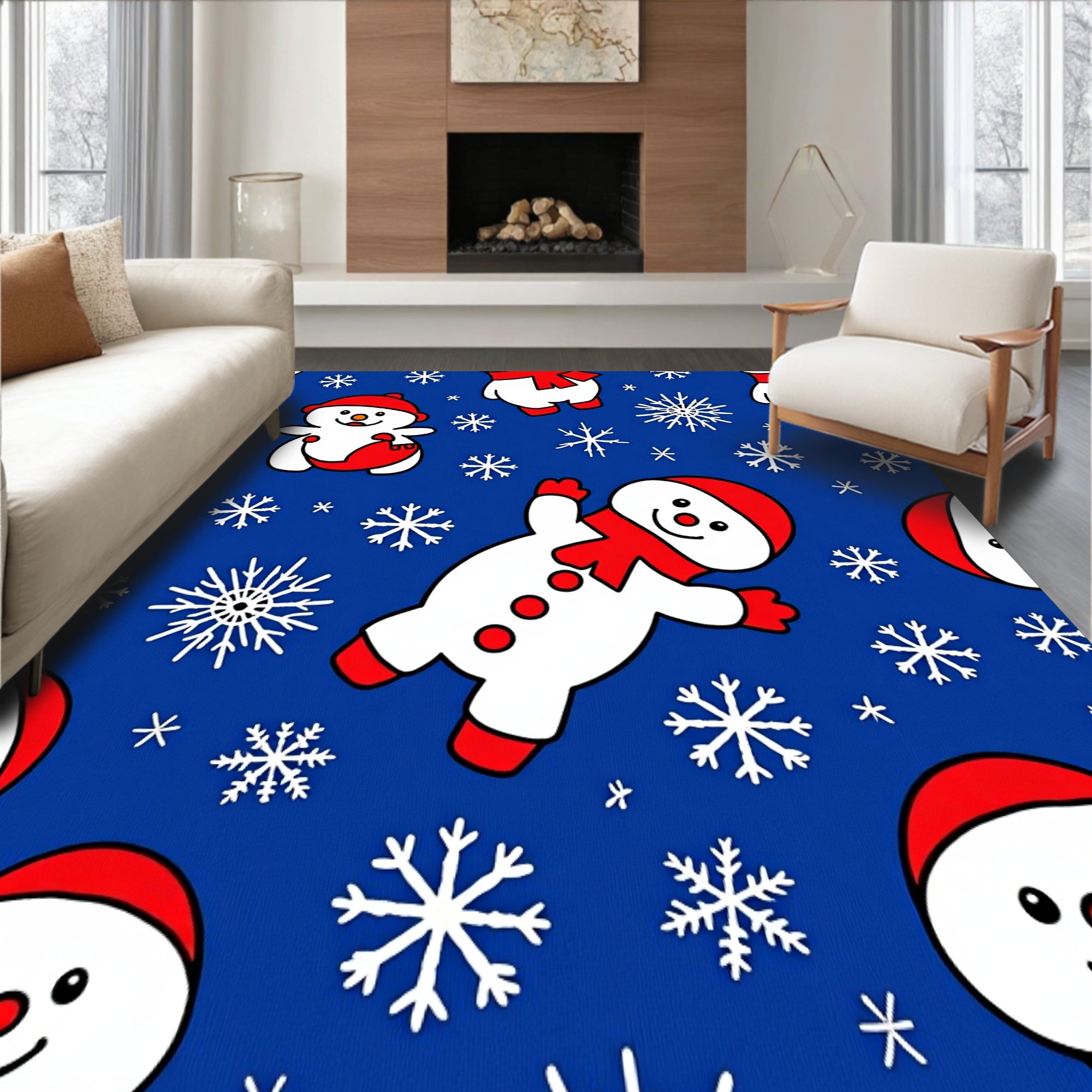 Festive Snowman Holiday with Sparkling Winter Wonderland Design(Blue)