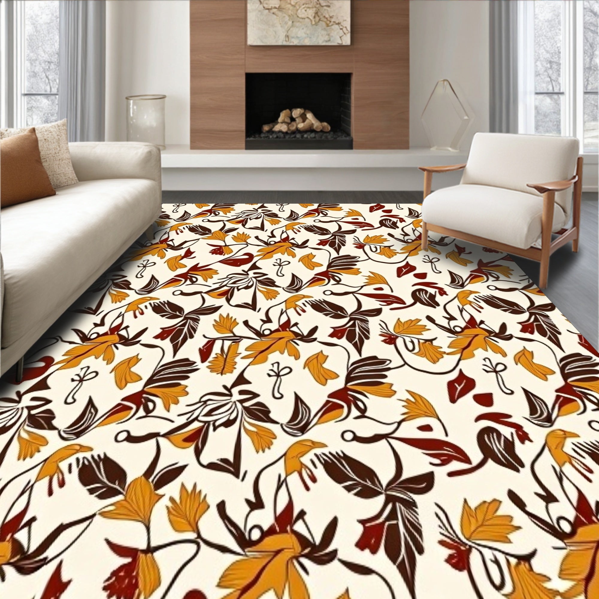Traditional Harvest Foliage Design Stain Resistant Floor Covering(Orange)