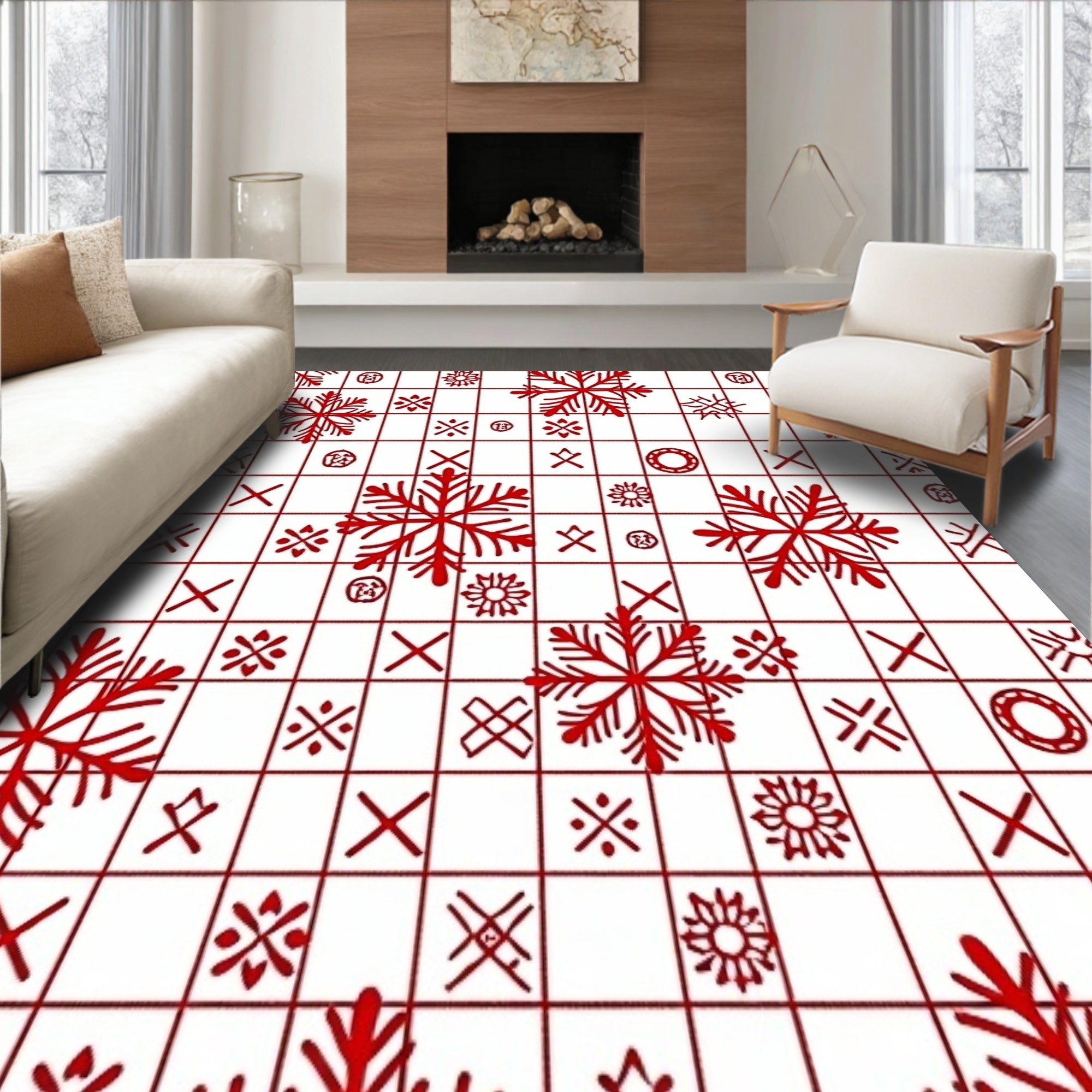 Holiday Checkered Snowflake Festive Decorative(White)