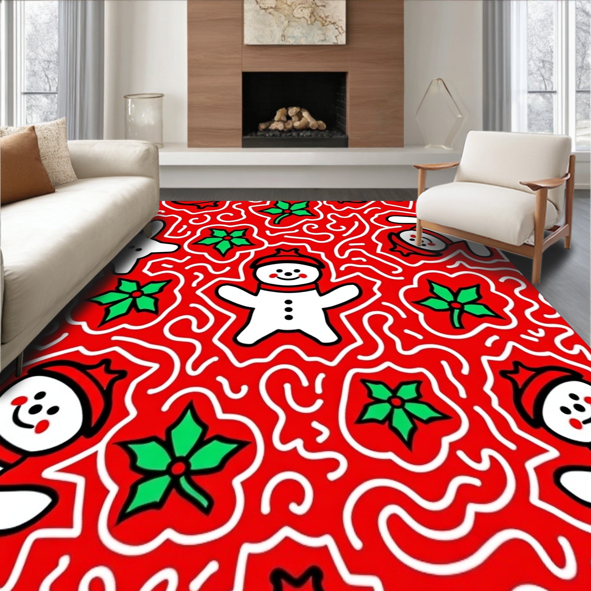 Festive Snowman Wonderland Interlocking Swirl Holiday Accent(Red)