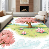 French Provincial Toile Countryside Scene with Blooming Trees(Pink)