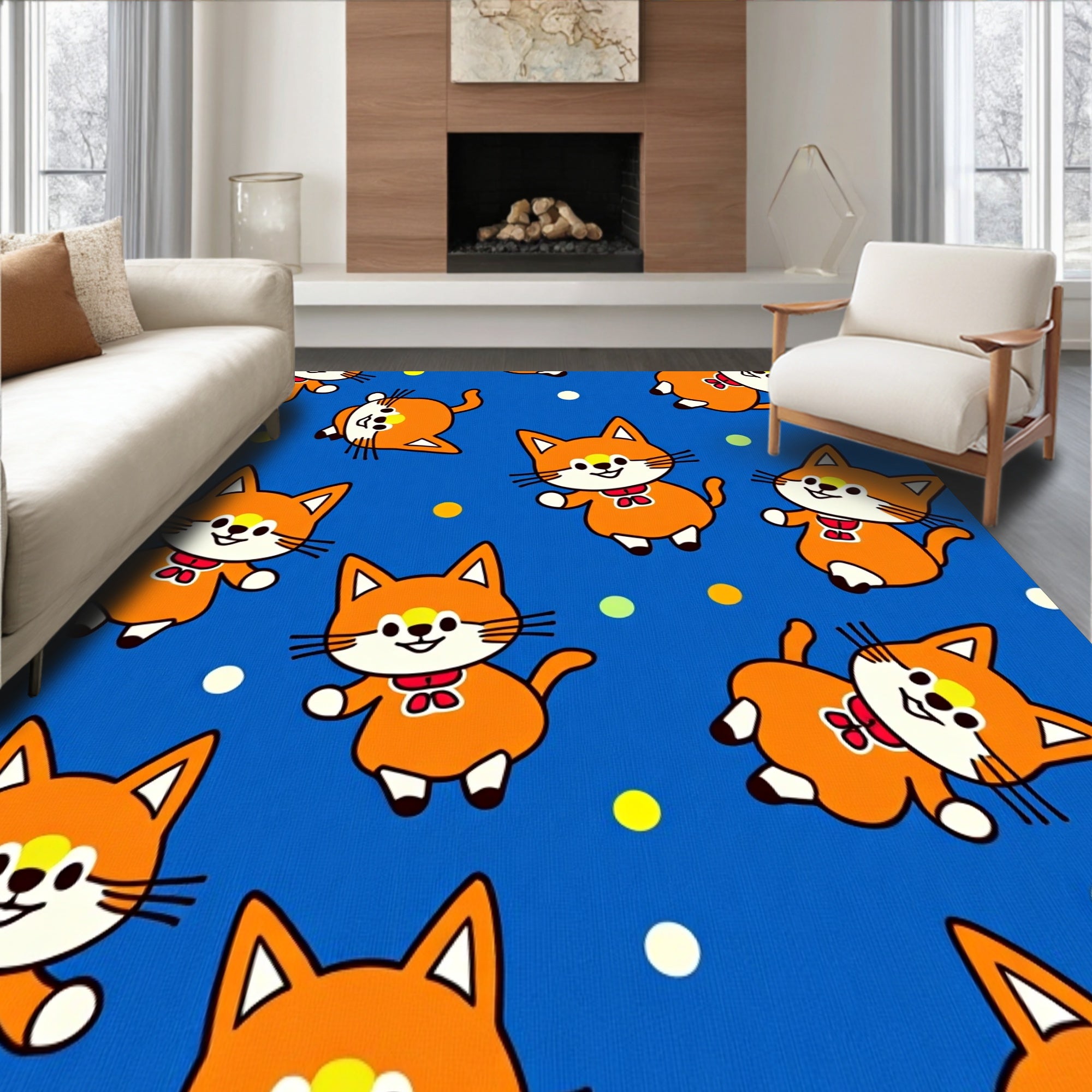 Illuminated Feline Feast Floor Covering With Blinking Holiday(Blue)