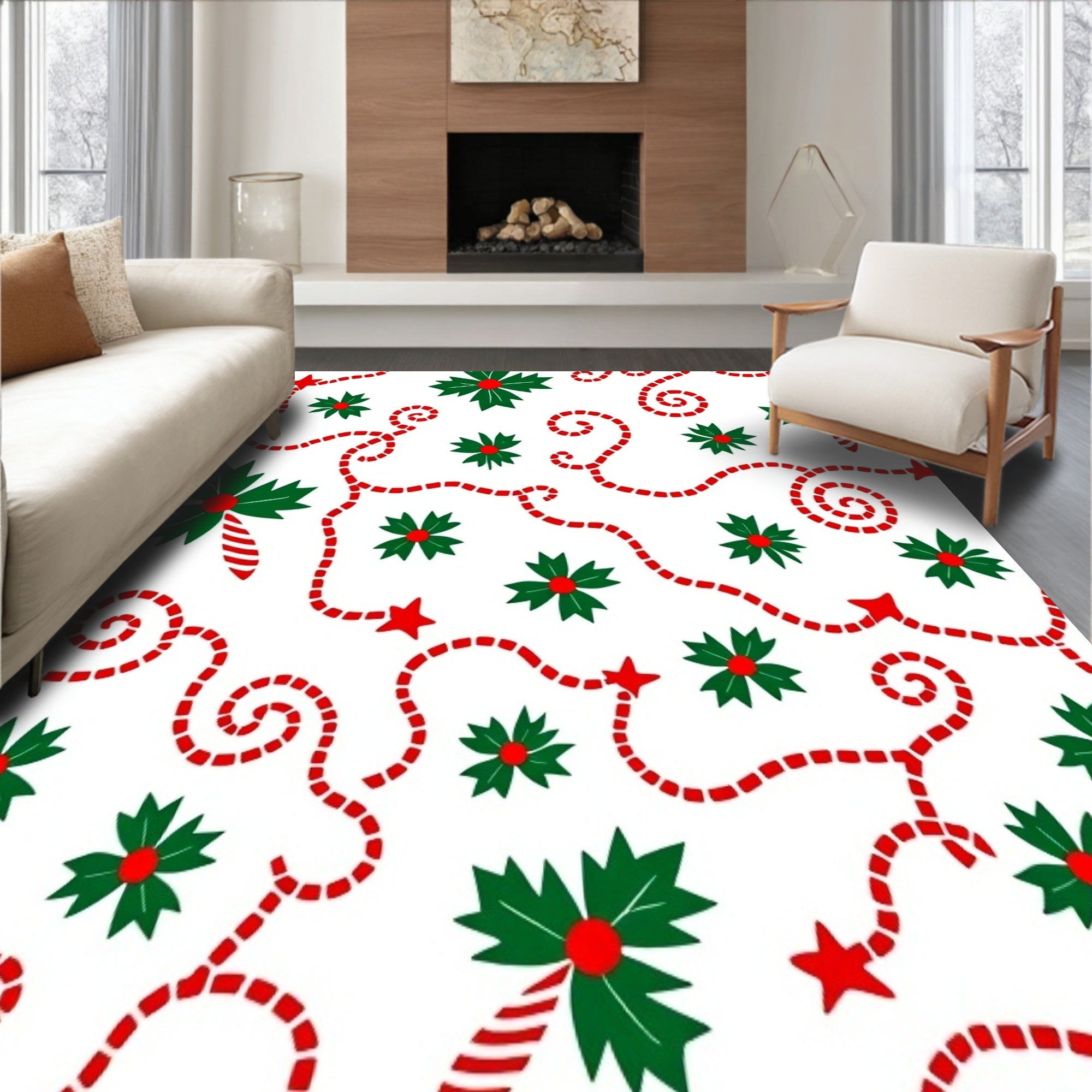 Christmas Light Swirl with Holly Leaf and Cane Design(Green)