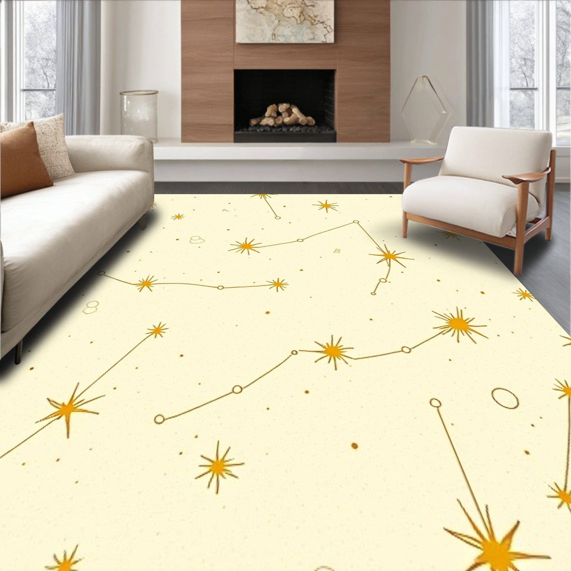 Celestial Constellation Galaxy Theme Decorative Floor Covering(Ivory)