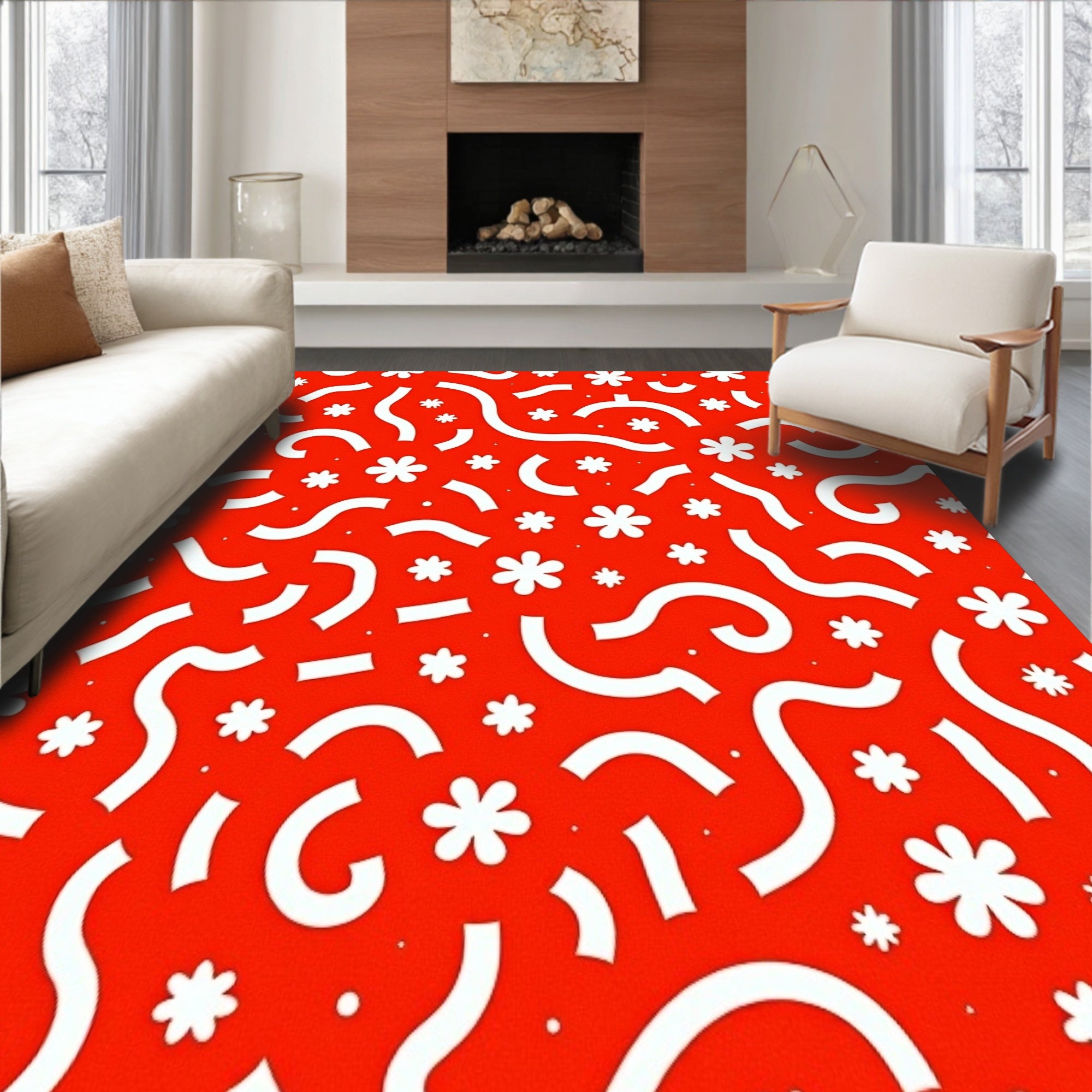 Playful Polka Dot Array with Contrasting Whimsical Shapes(Red)