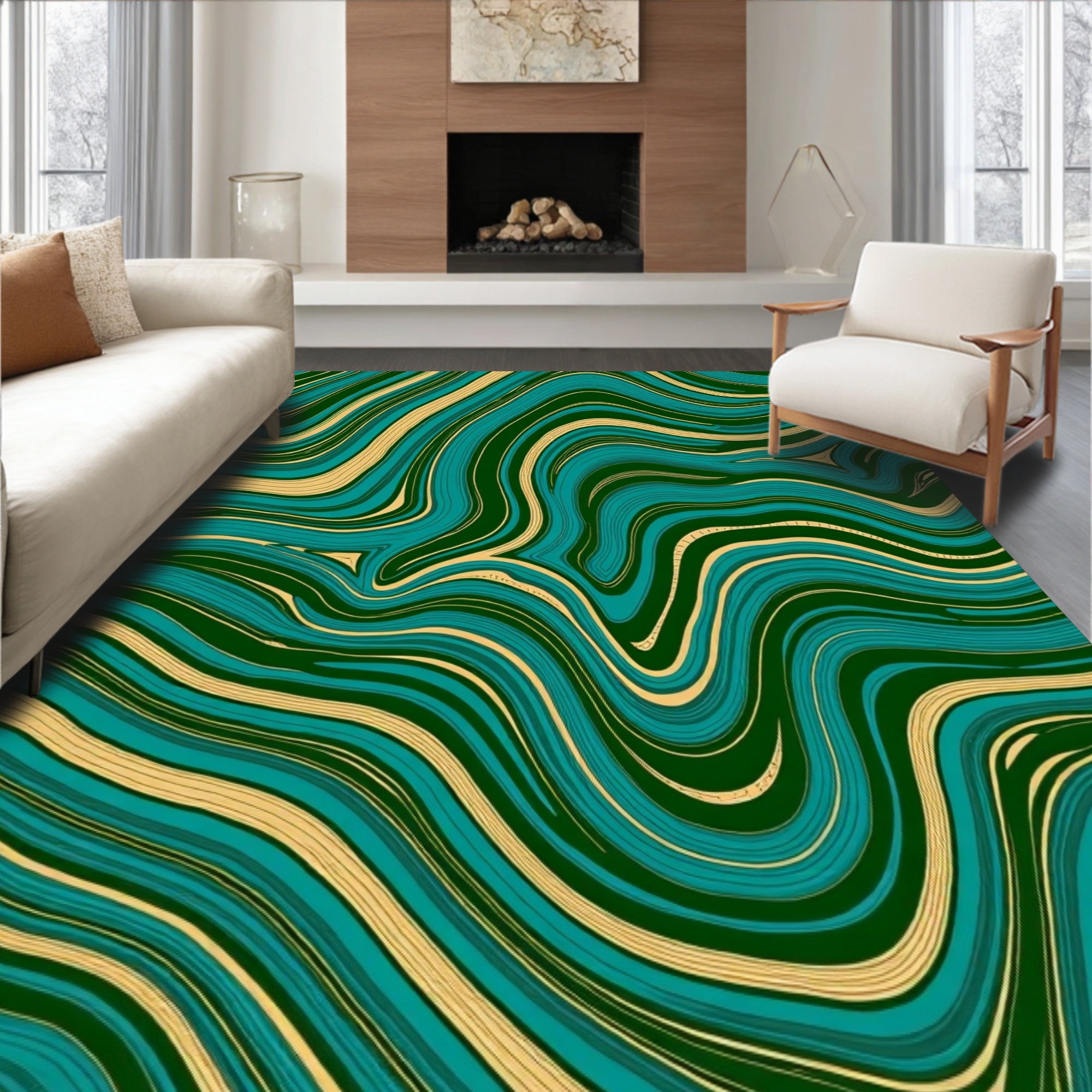 Abstract Fluid with Emerald Ripples and Iridescent Highlights (Teal) - ODIKA