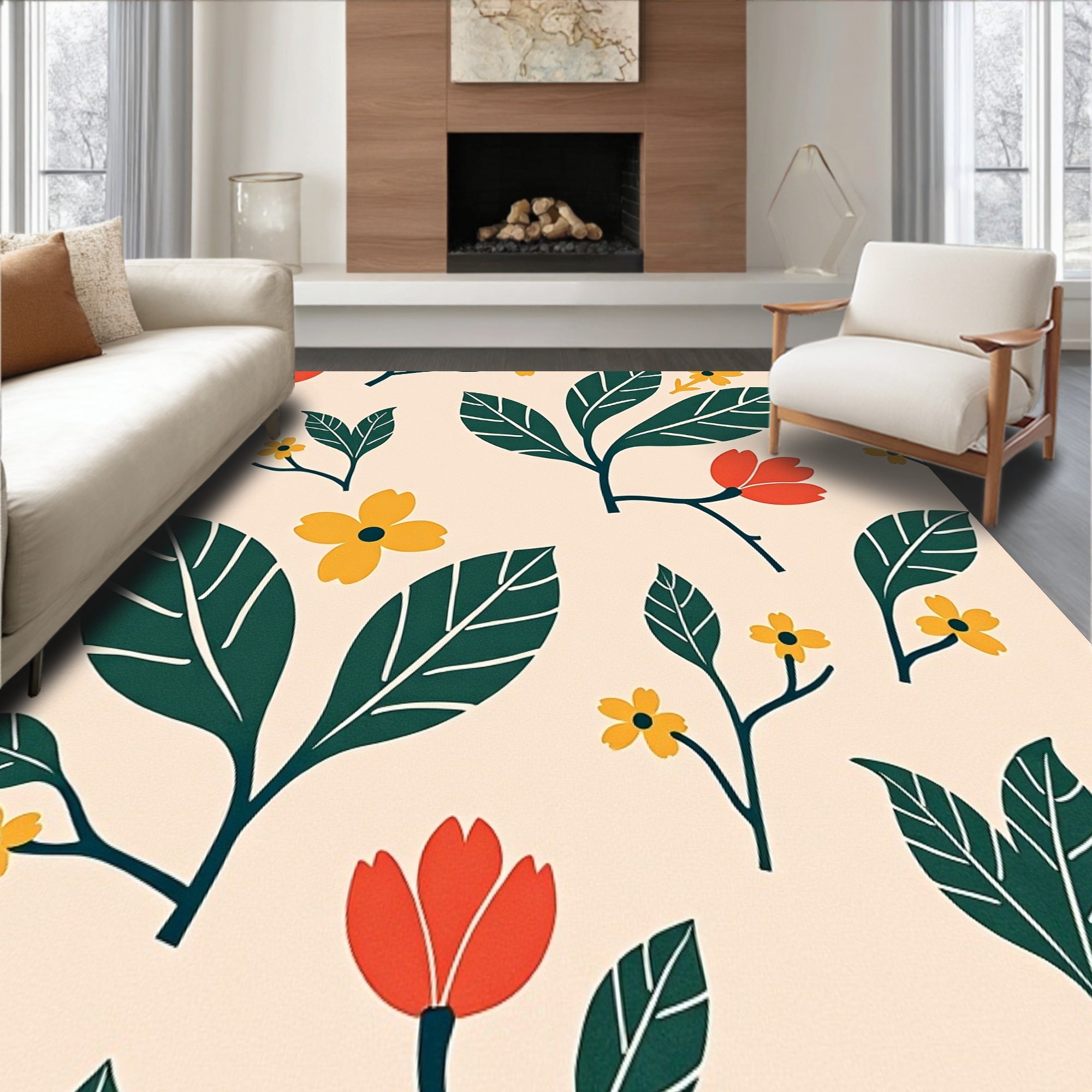 Wild Meadow Paisley Leaf Tapestry Modern Botanical(Beige)