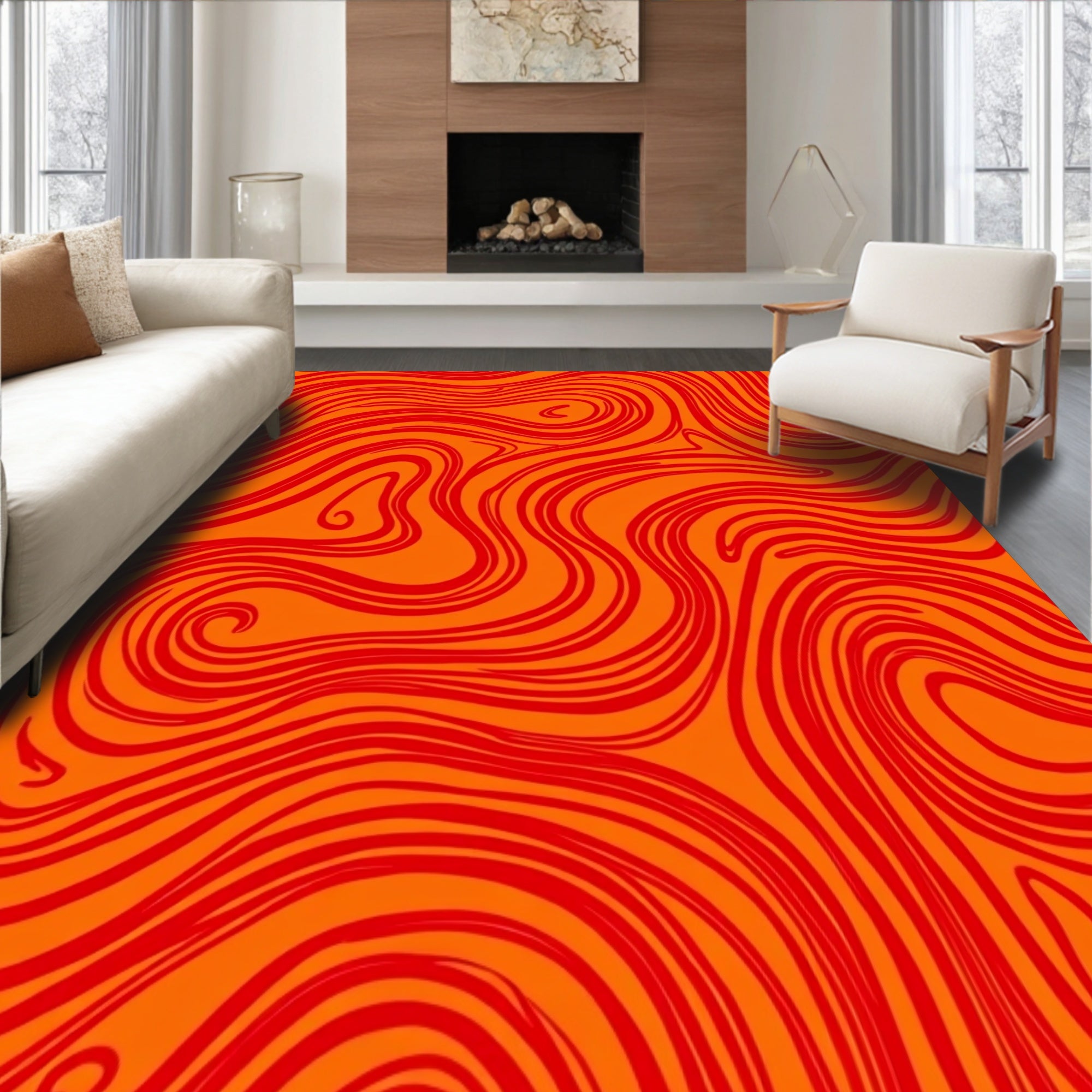 Abstract Flame Dance Shaggy with Dynamic Fire Inspired Curves(Orange)