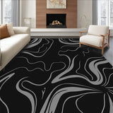 Abstract Marble Swirl Design with Contemporary Floral(Black)