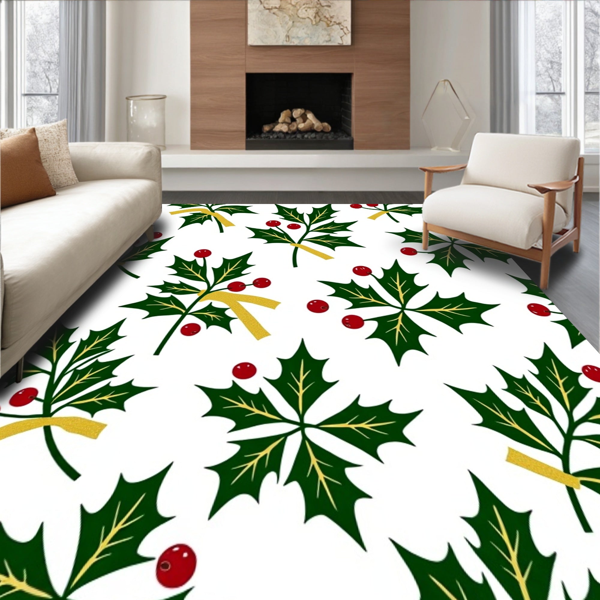 Festive Holly Berry Wreath Decorative Area Christmas Holiday(Green)