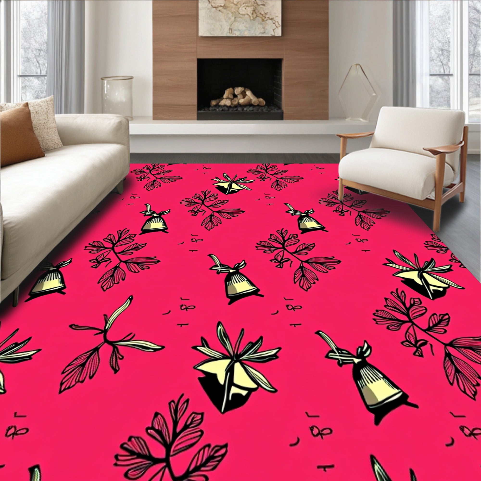 Yuletide Accent with Traditional Bell and Holly Leaf Motifs(Pink)
