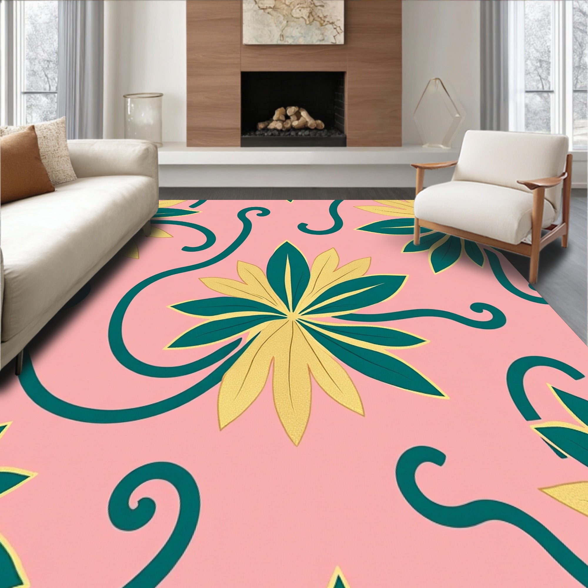 Modern Floral Burst Featuring Abstract Botanical Petals and Art Touches(Pink)