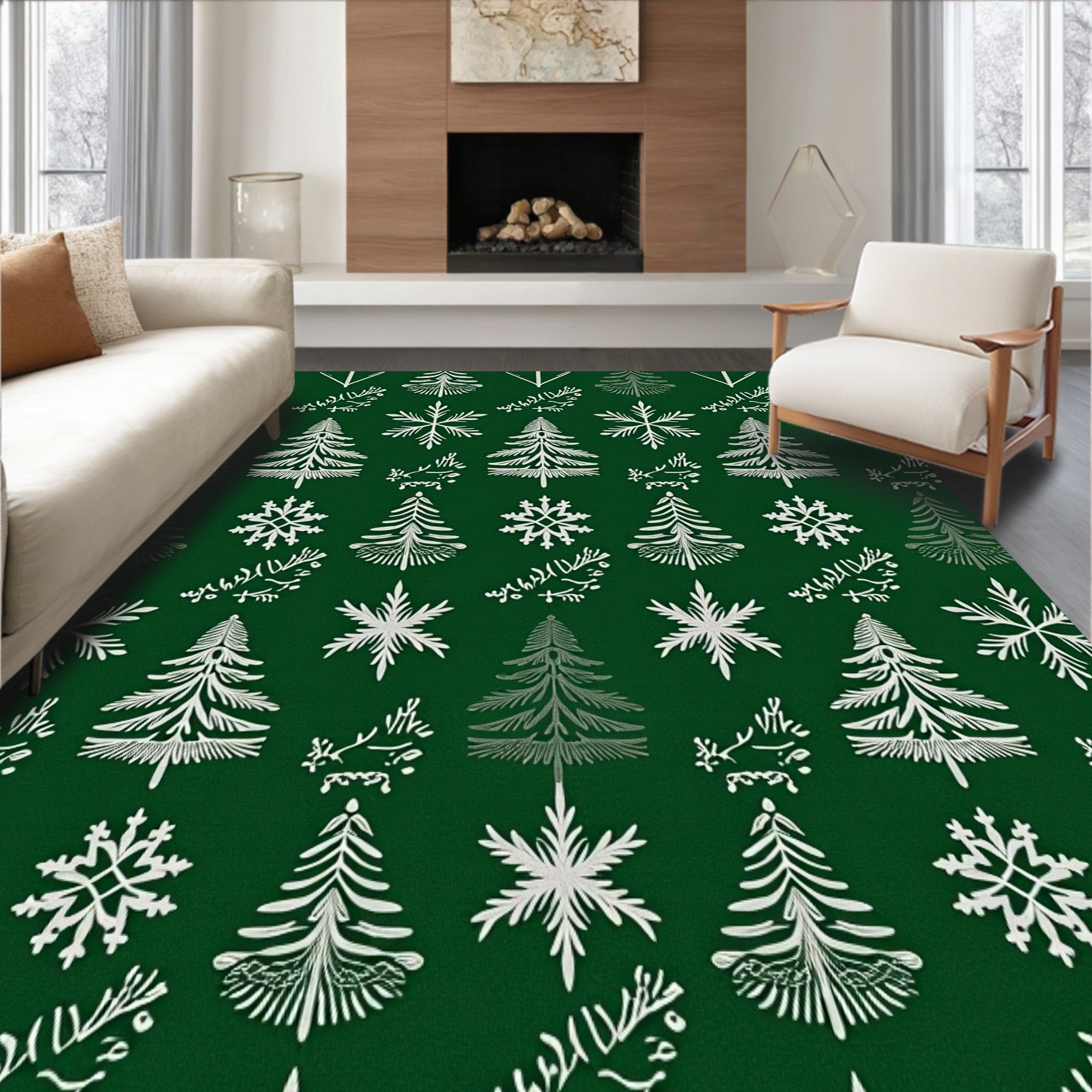 Festive Pine Tree Snowflake Half Moon Decorative Anti Slip Floor(Green)