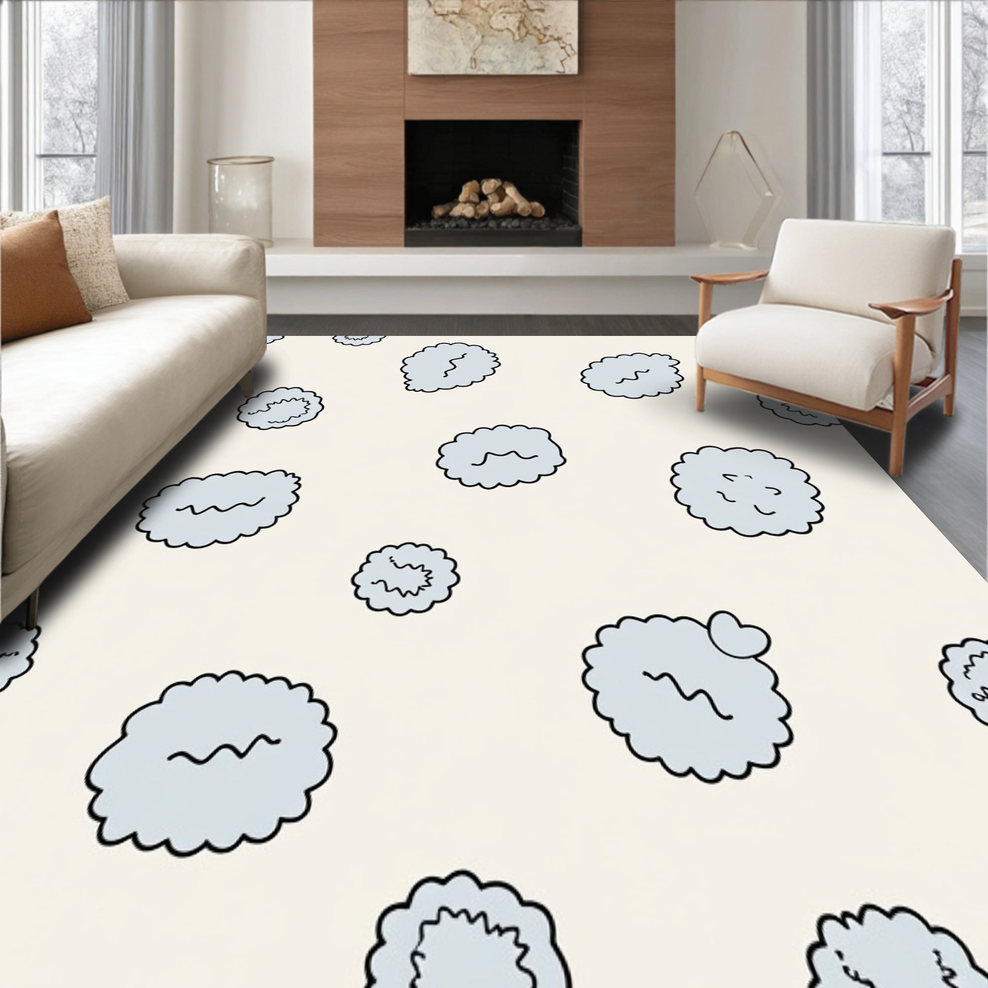 Farmhouse Sheep Motif Tufted Decorative Area Covering(Ivory)