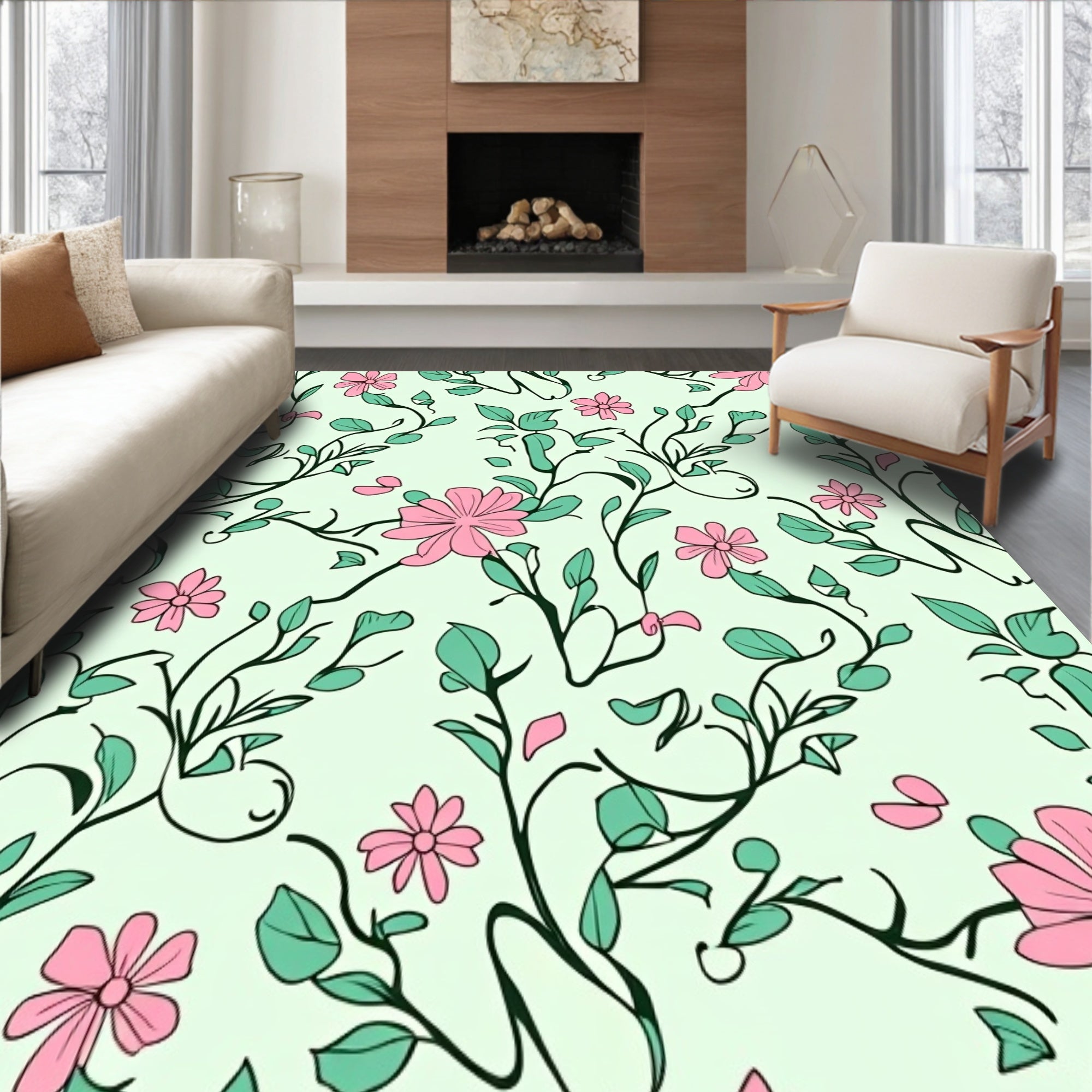 Serene Meadow Floral Swirl Interlocking Decorative Accent (Pink) - ODIKA