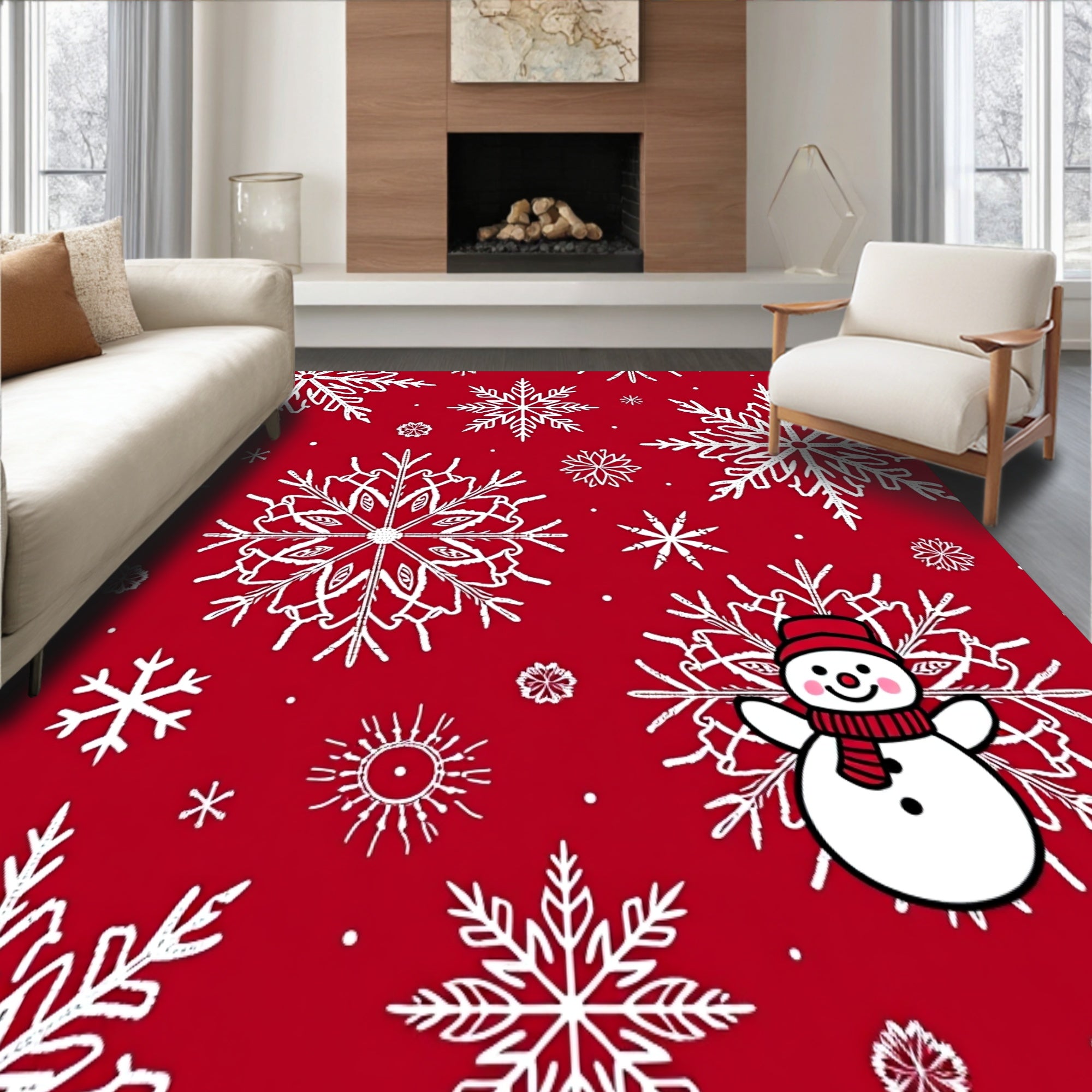 Holiday Snowflake Mosaic Featuring Jolly Snowman Illustration(Red)