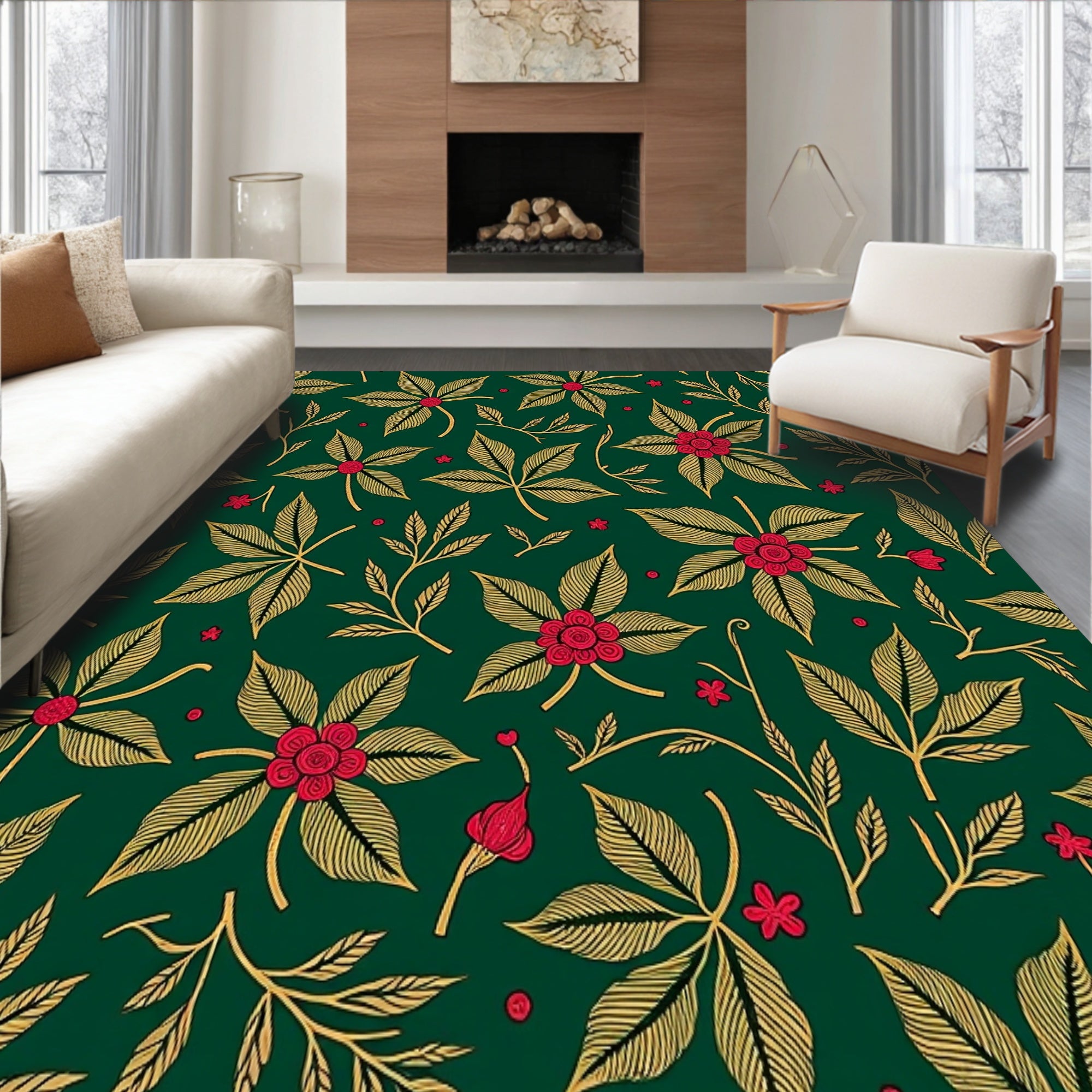 Vintage Holly Wreath Area with Traditional Festive Motifs(Green)