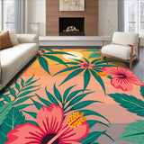 Tropical Sunset Palm Fronds with Hibiscus Blooms(Orange)