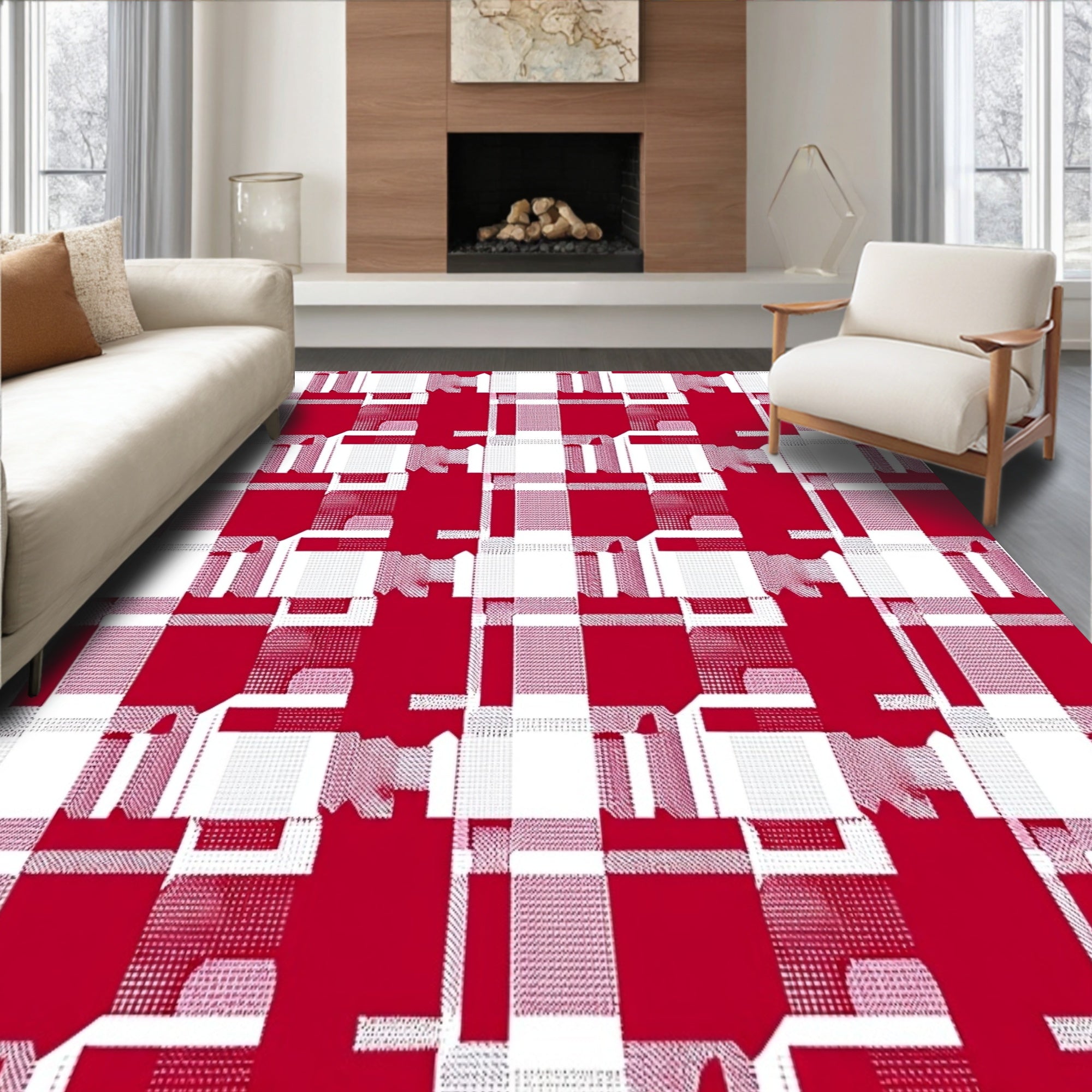Seasonal Tartan Inspired with Check Design(Red)