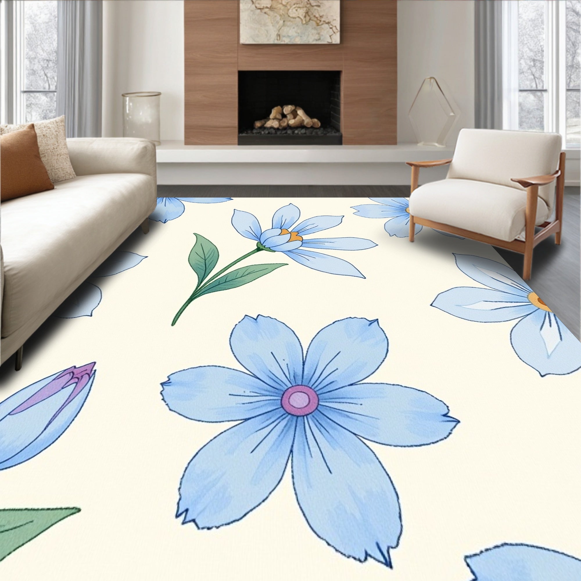 Abstract Watercolor Bloom with Faded Elegance (Light Blue) - ODIKA