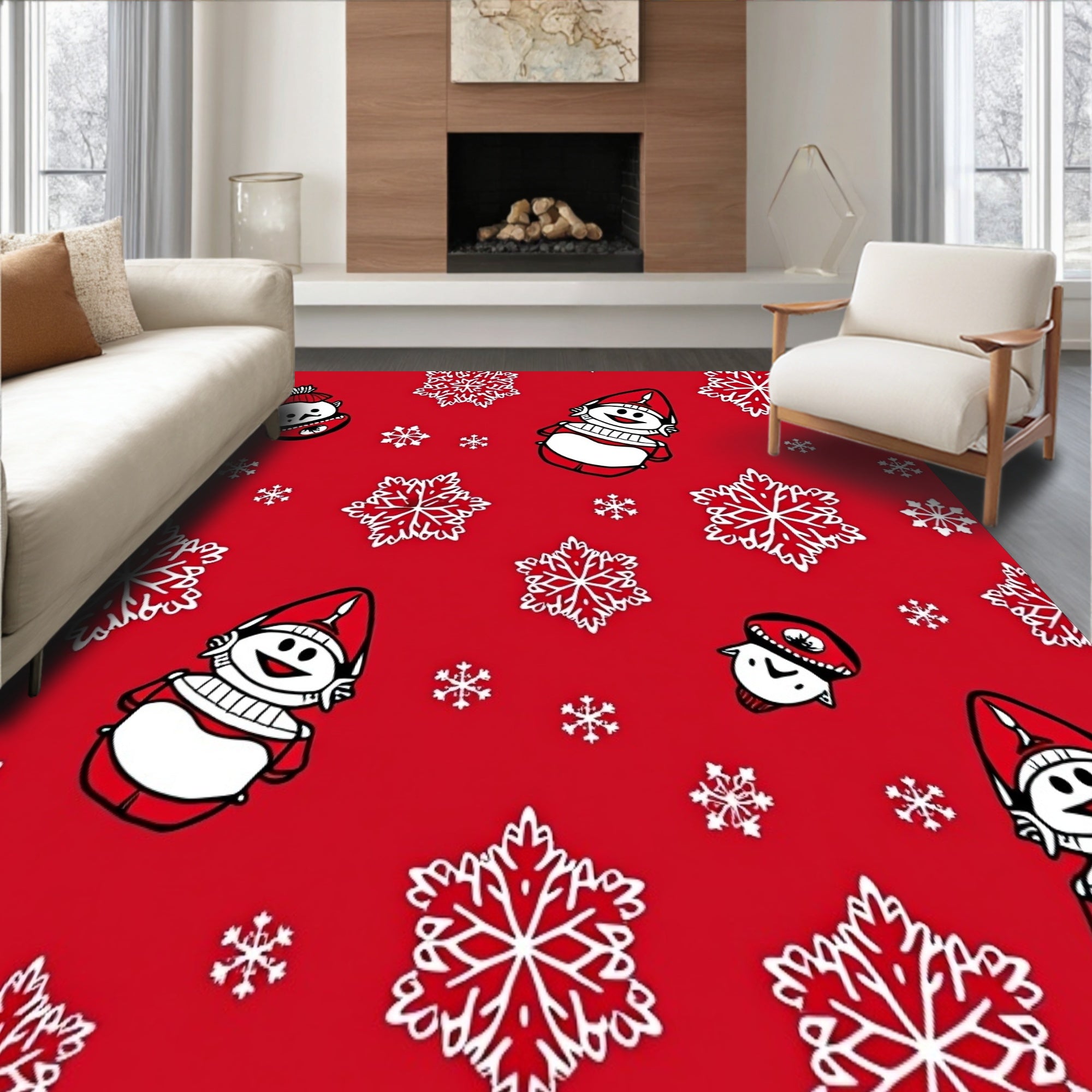 Whimsical Snowman Amidst Frosted Snowflake Swirls Seasonal Décor(Red)