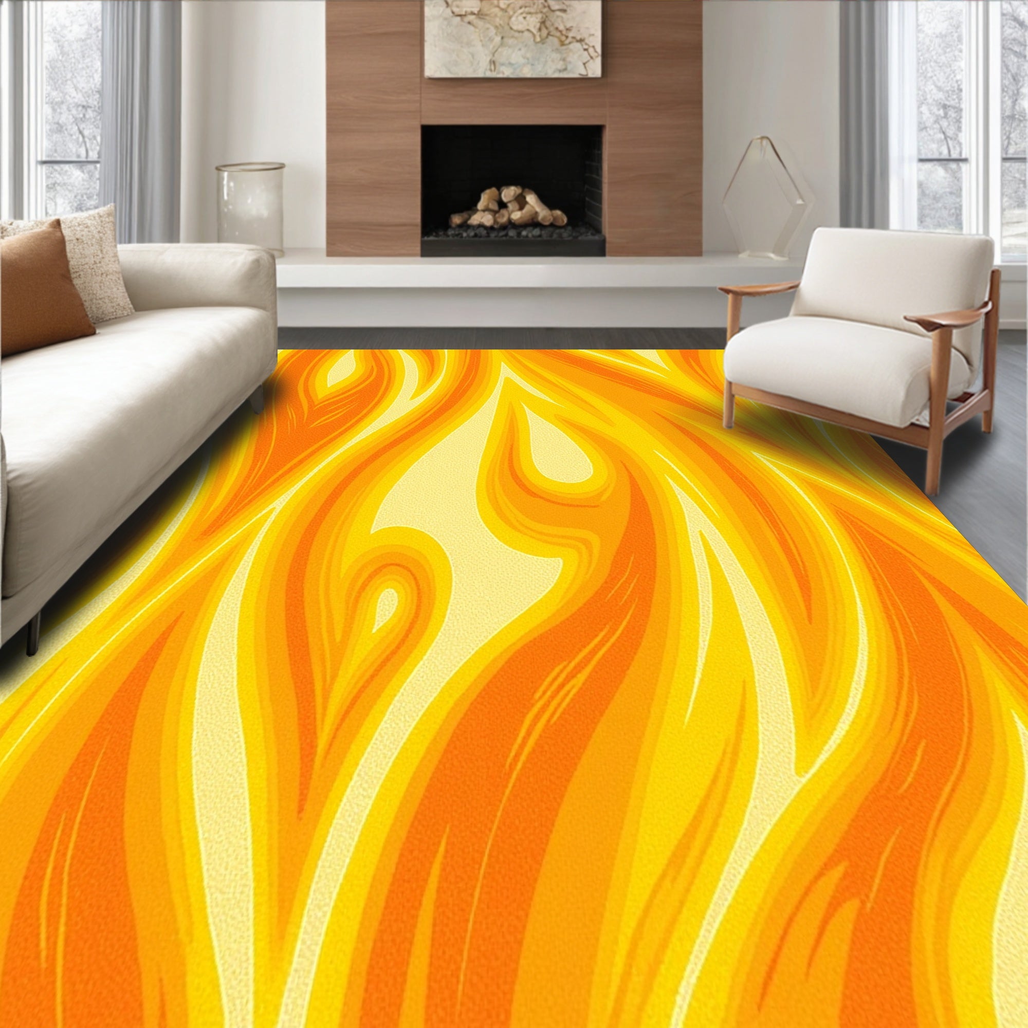Abstract Flames Motif Featuring Amber and Golden Yellow Tones(Orange)