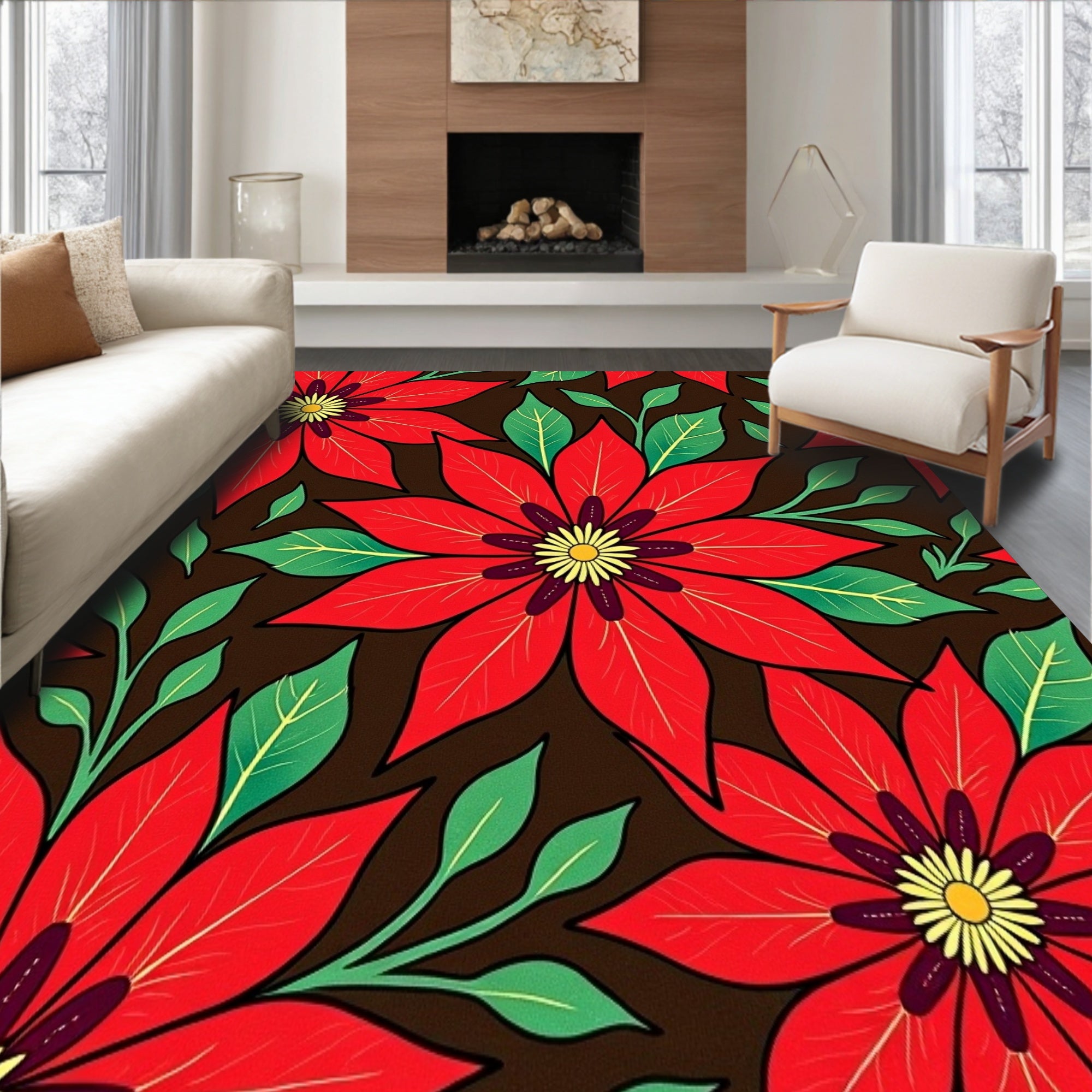 Poinsettia Bloom Entry with Golden Accent Details(Red)