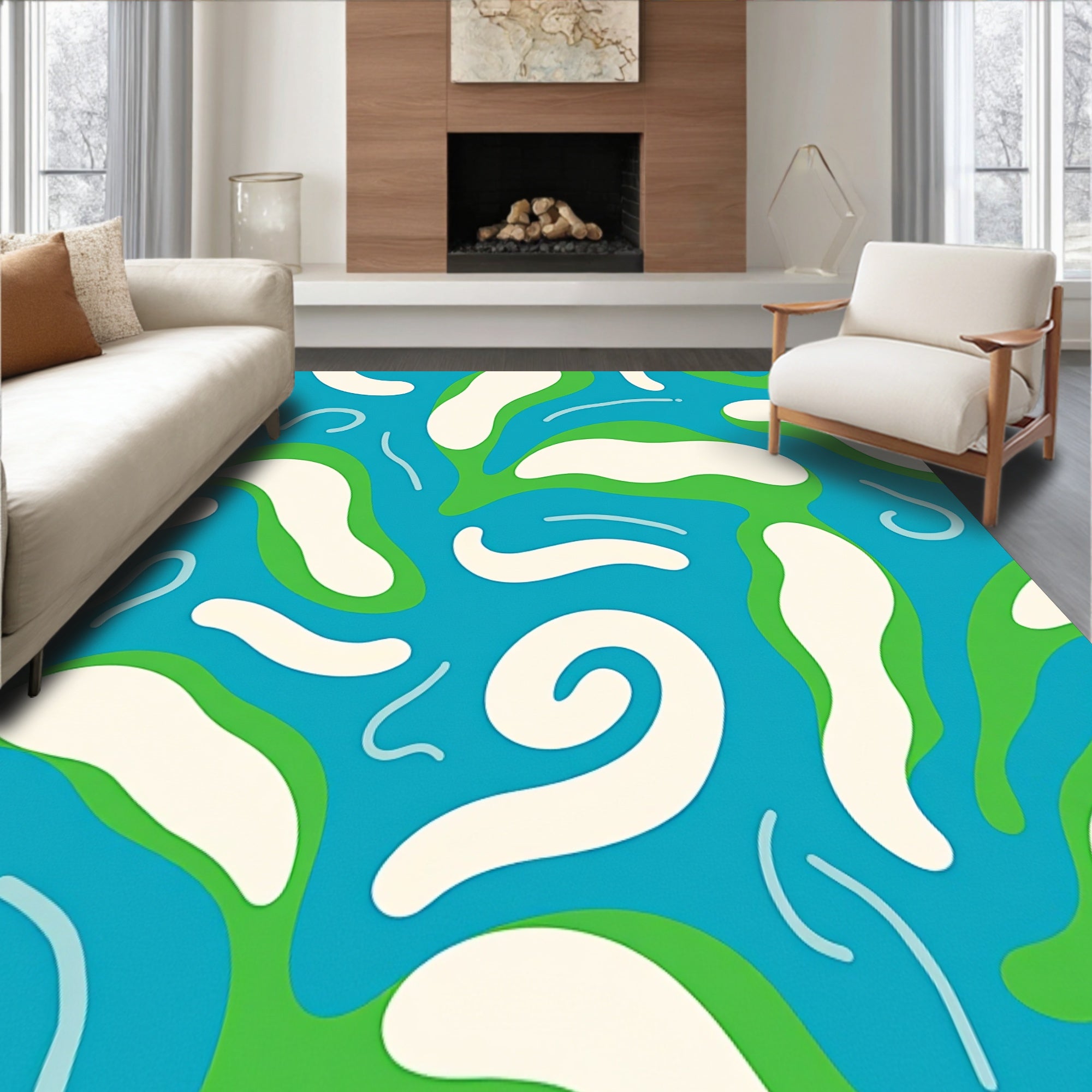 Interlocking Wave Motif with Abstract Coral Accents (Blue) - ODIKA