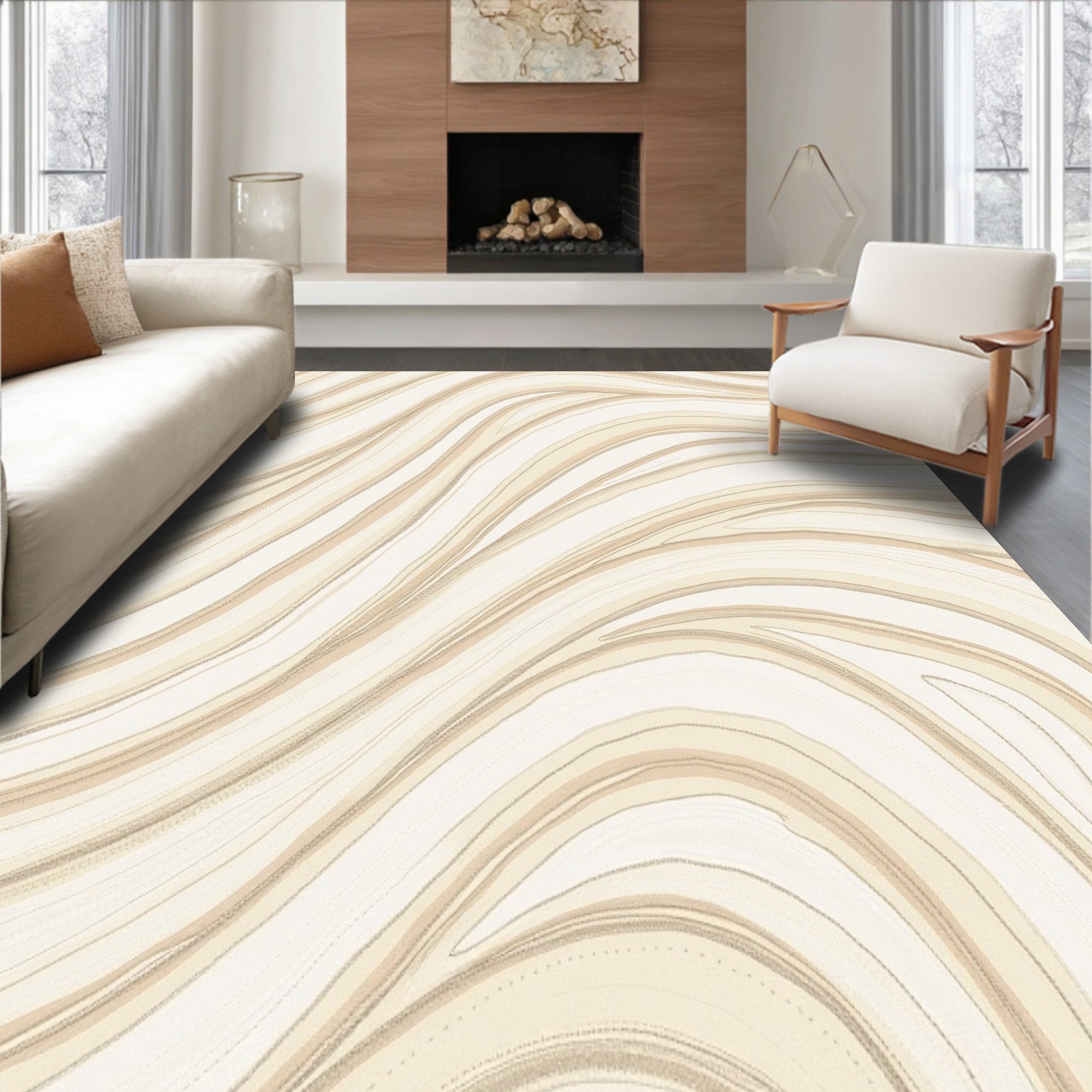 Luxurious Cloud Wave Contour Design Decorative Area Cover(Beige)