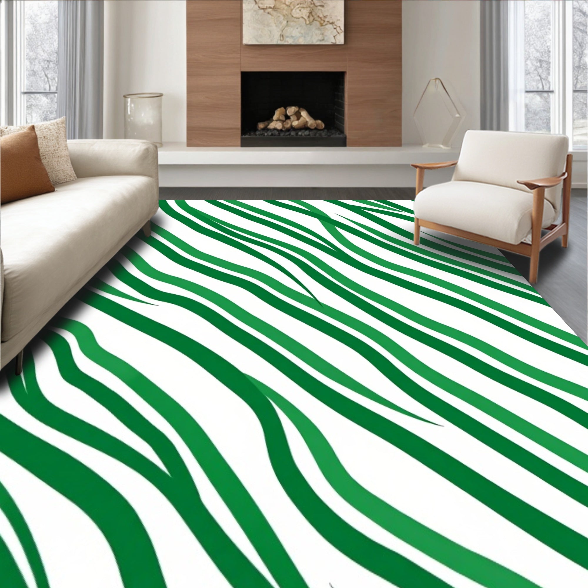 Cane Stripe Area with Peppermint Twist Design(Green)
