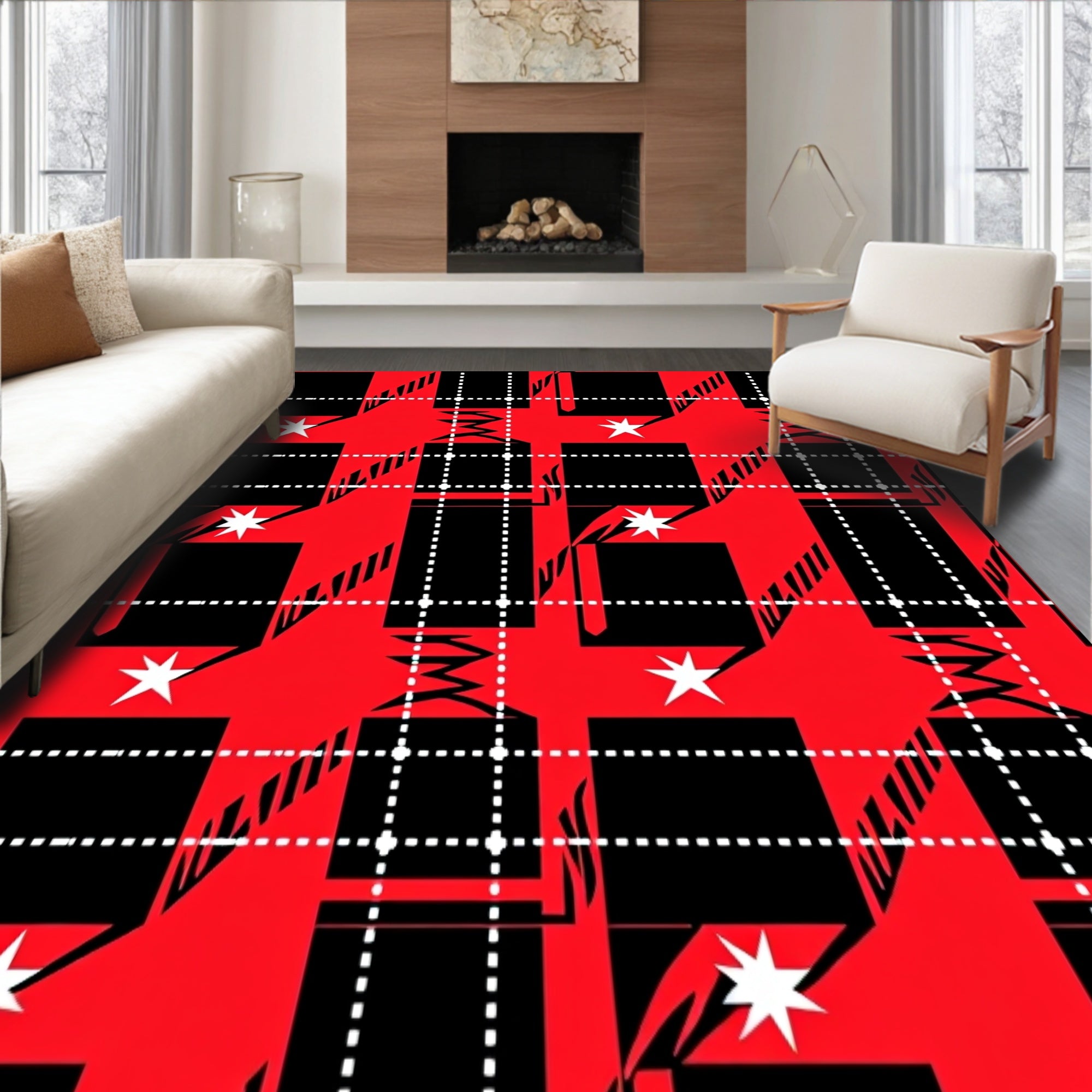 Festive Plaid Checkered Stars Winter Style(Red)