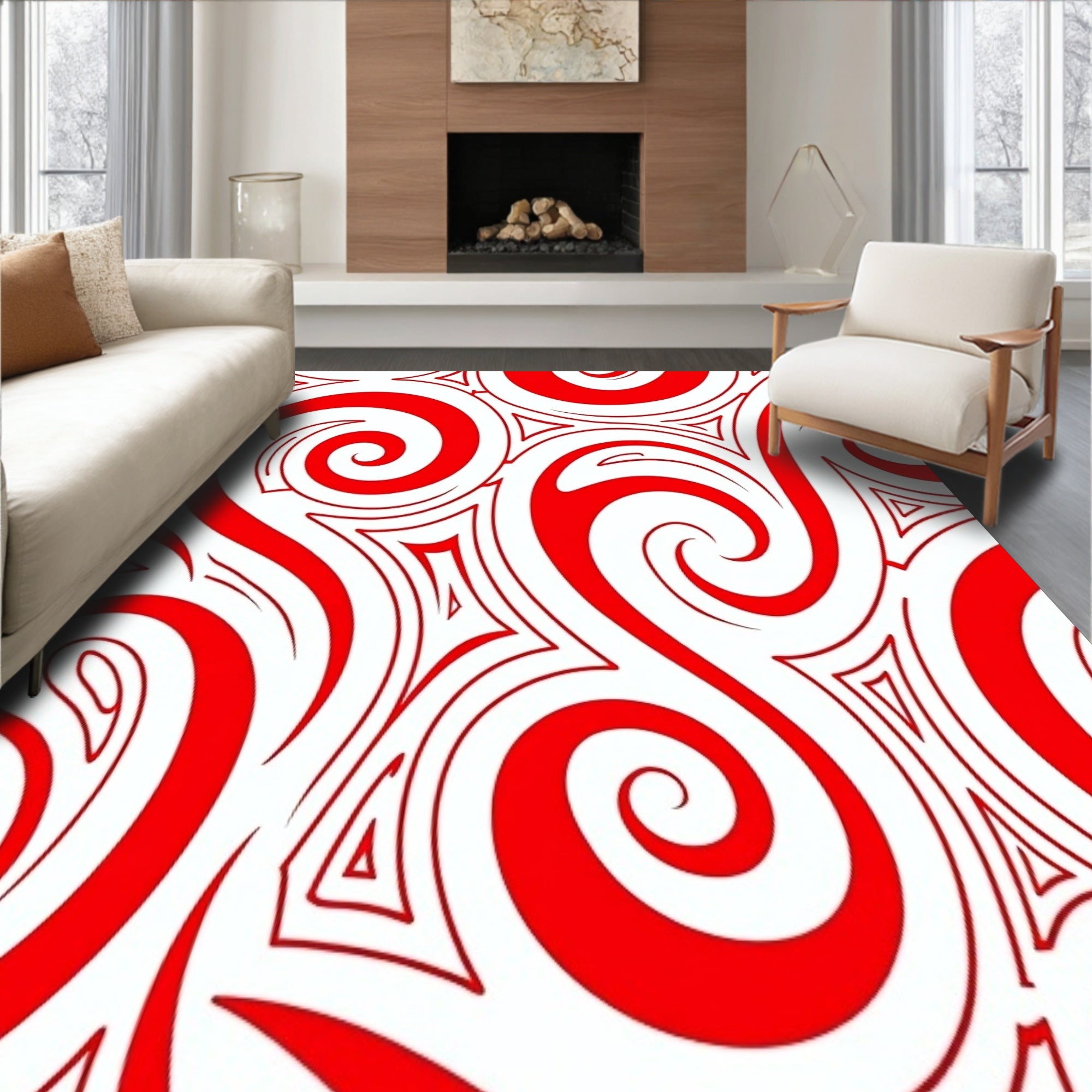 Modern Abstract Swirl Design with Artistic Crimson Waves(Red)