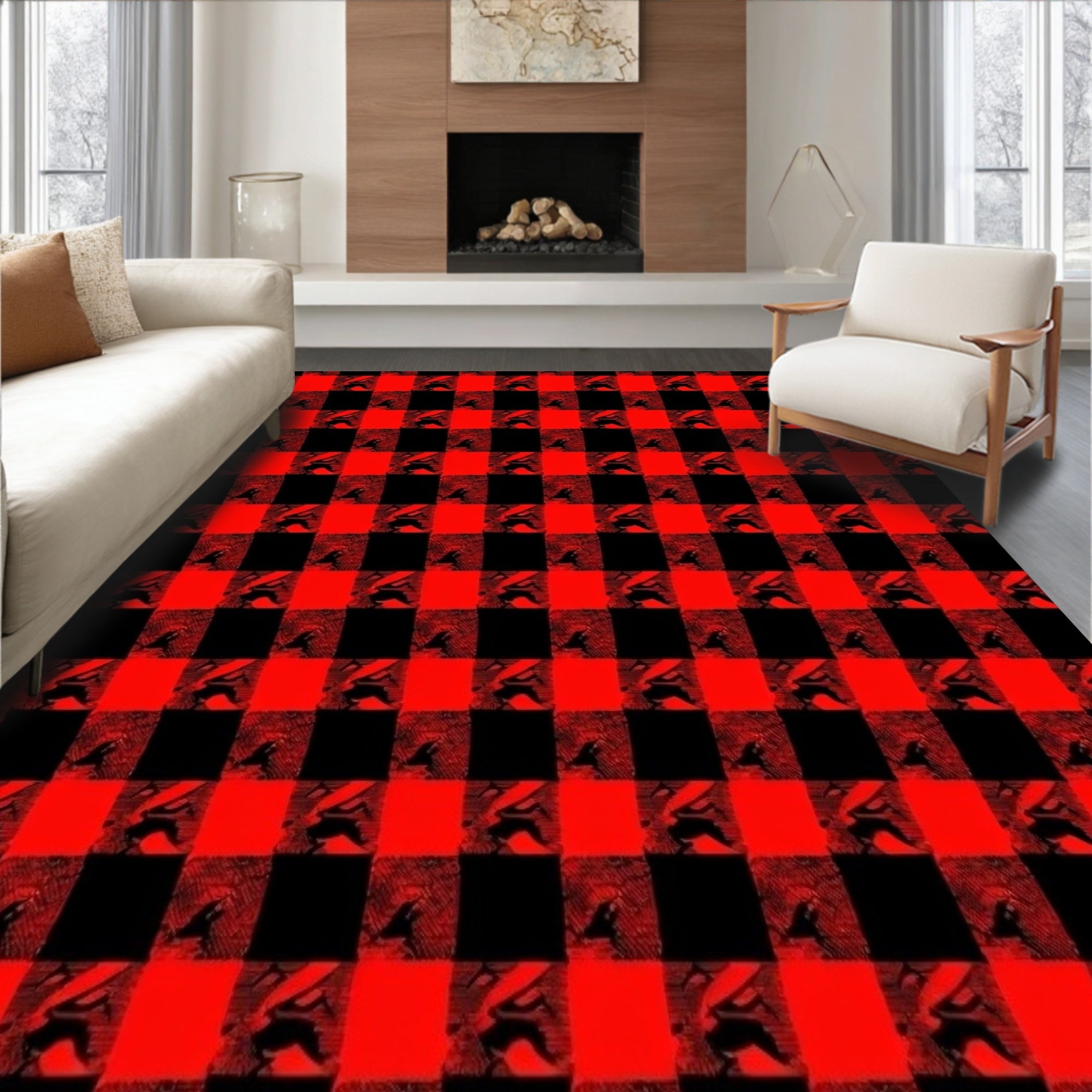Buffalo Check Reindeer Winter Holiday Decorative(Red)