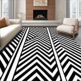 Chevron Zigzag Contemporary Floor with Bold Contrasting Lines(Black)