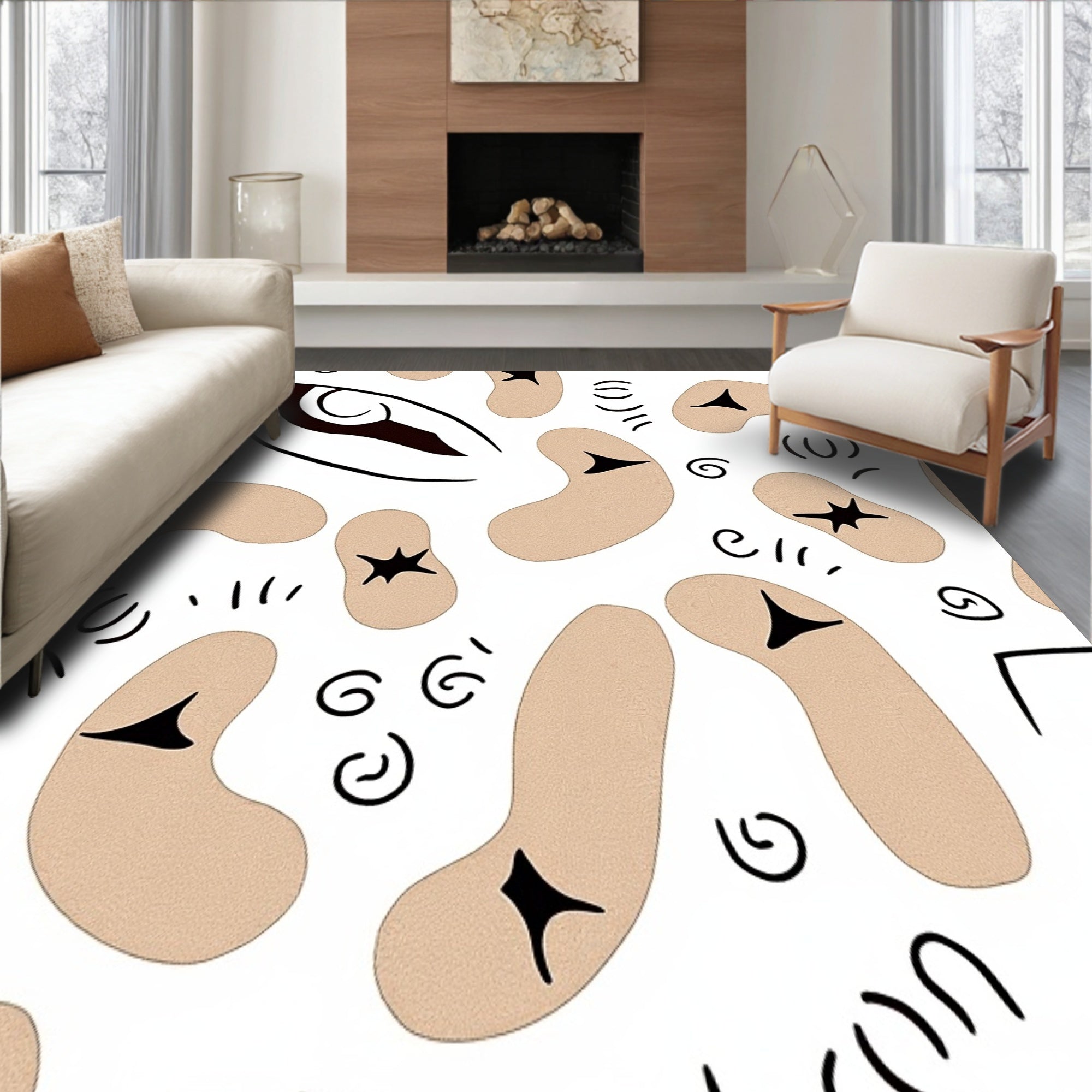 Rustic Abstract Animal Inspired Design with Modern Interlocking Motifs(Beige)